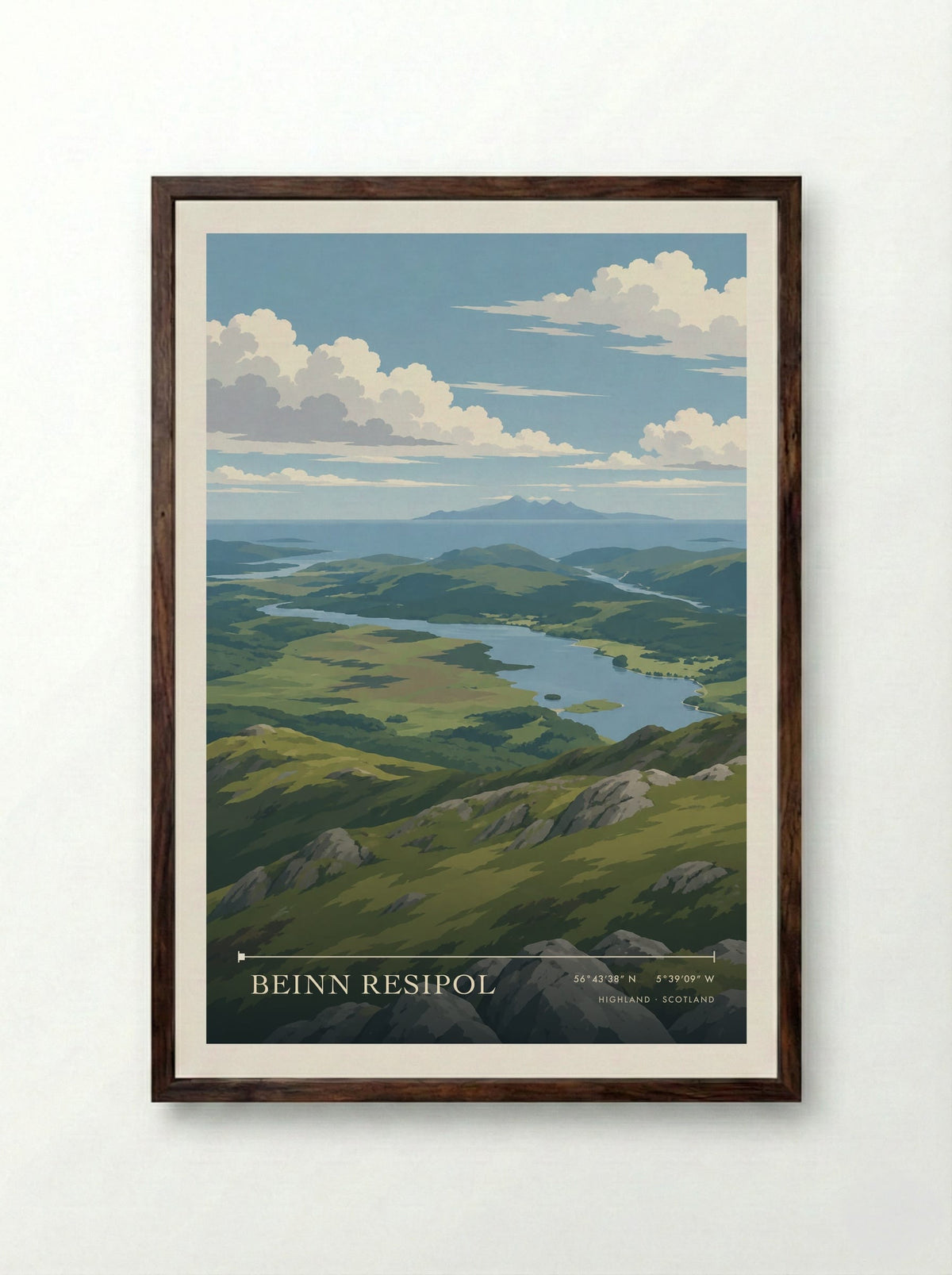 Beinn Resipol, Highland | Travel Poster - Framed Print Dark Wood