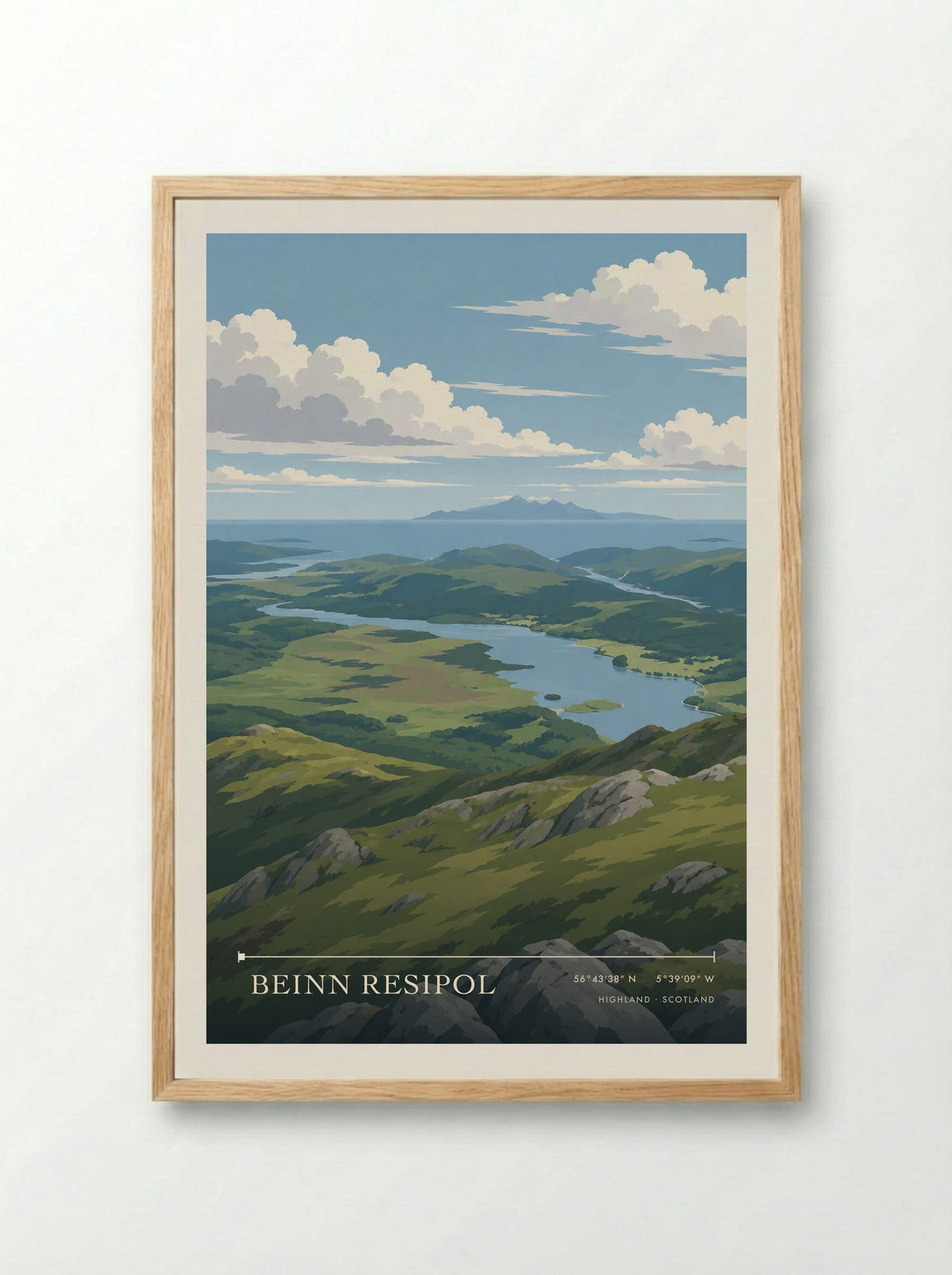 Beinn Resipol, Highland | Travel Poster - Framed Print Wood