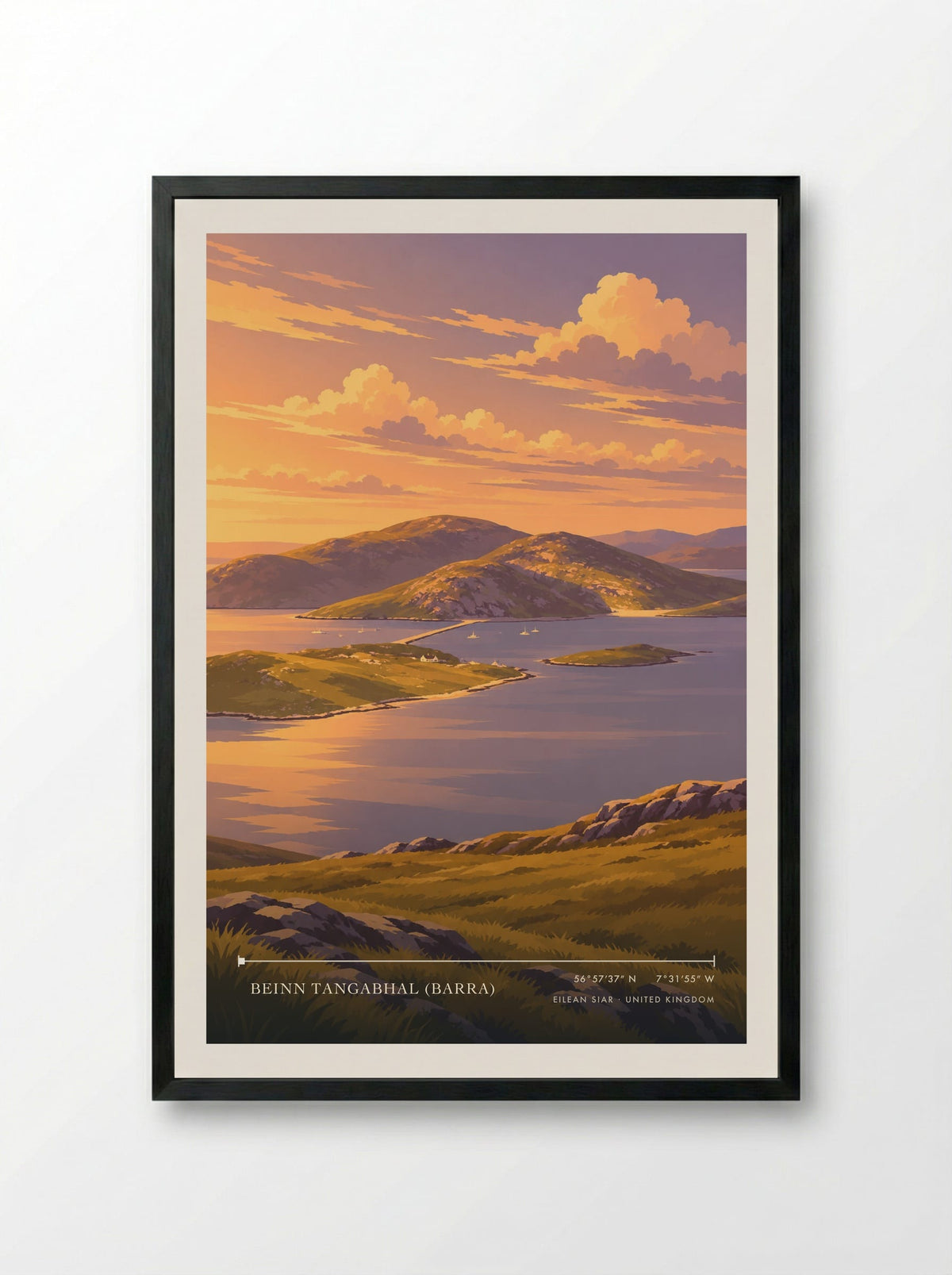 Beinn Tangabhal (Barra), Eilean Siar | Travel Poster - Framed Print Black