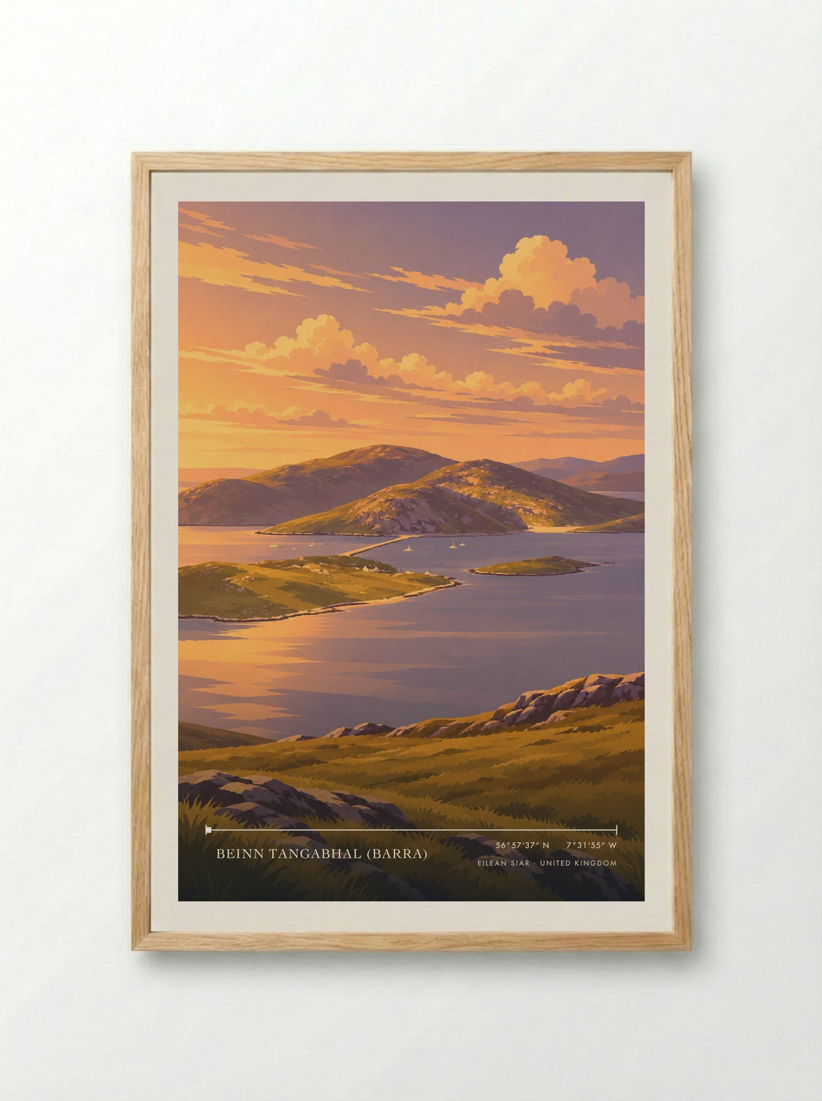 Beinn Tangabhal (Barra), Eilean Siar | Travel Poster - Framed Print Wood