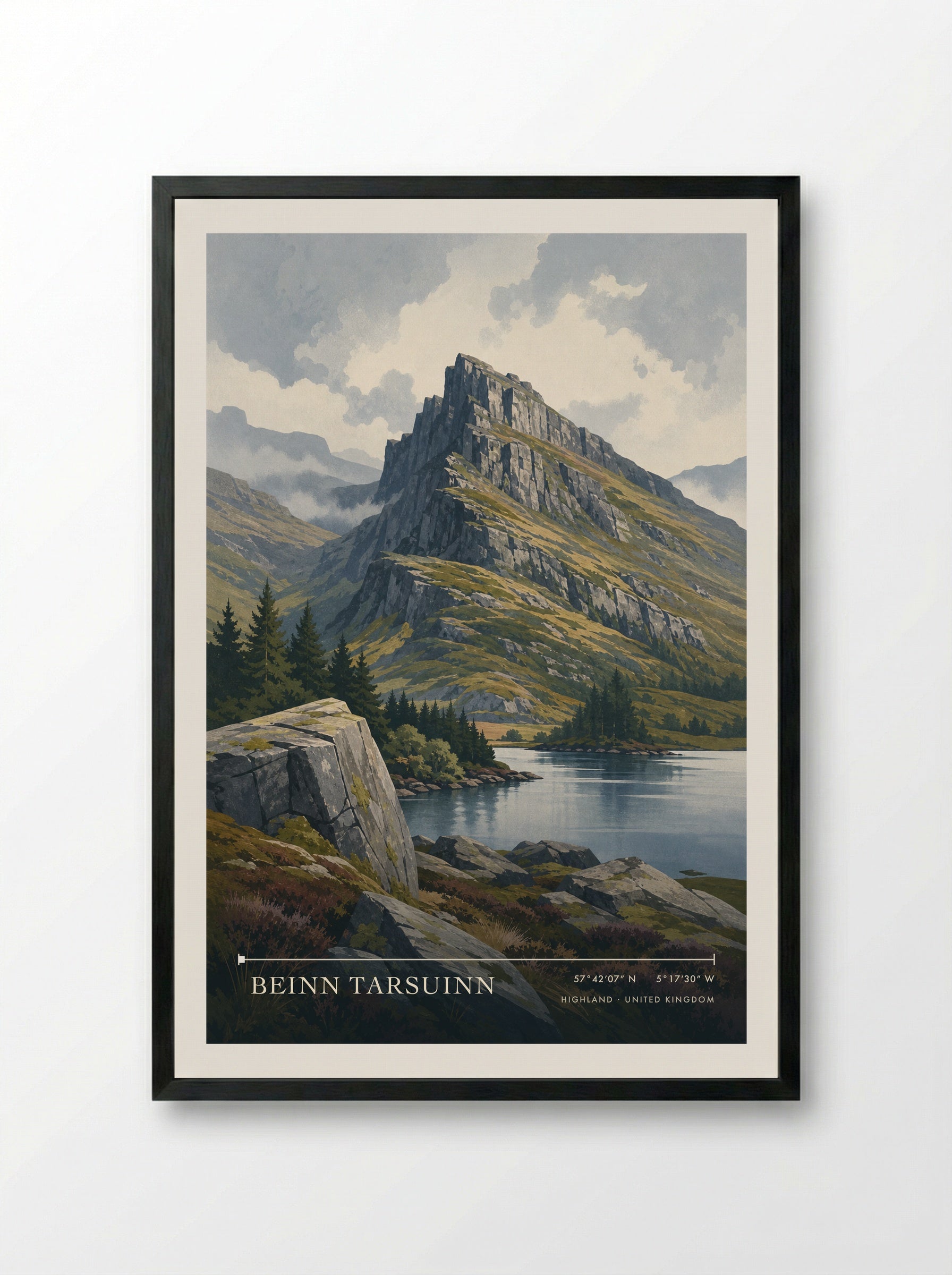Beinn Tarsuinn Highland United Kingdom Travel Poster - Framed Print Black