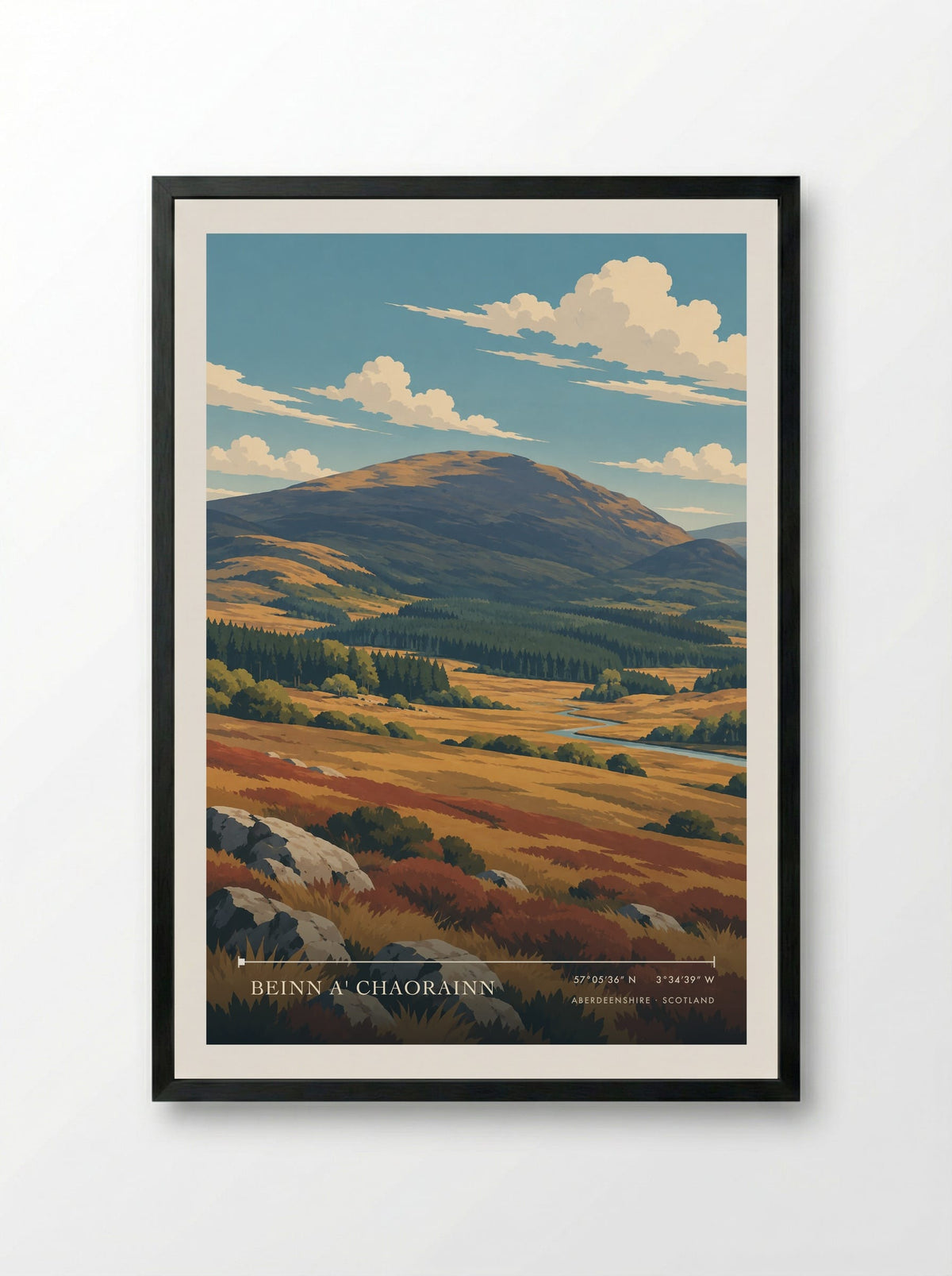Beinn a' Chaorainn, Aberdeenshire | Travel Poster - Framed Print Black