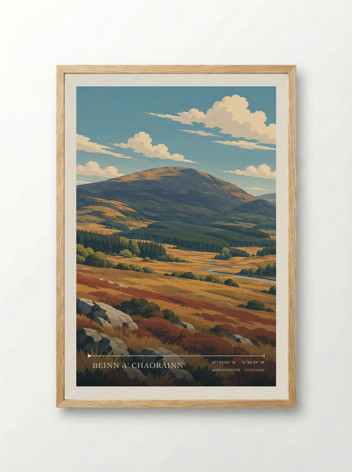 Beinn a' Chaorainn, Aberdeenshire | Travel Poster - Framed Print Wood
