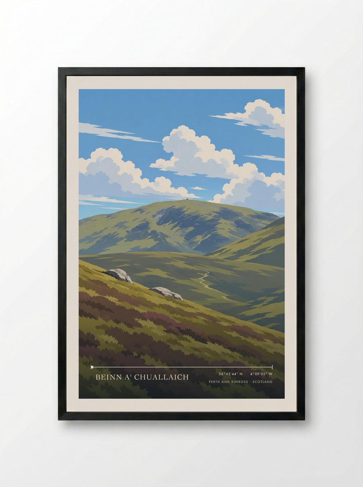 Beinn a' Chuallaich, Perth and Kinross | Travel Poster - Framed Print Black
