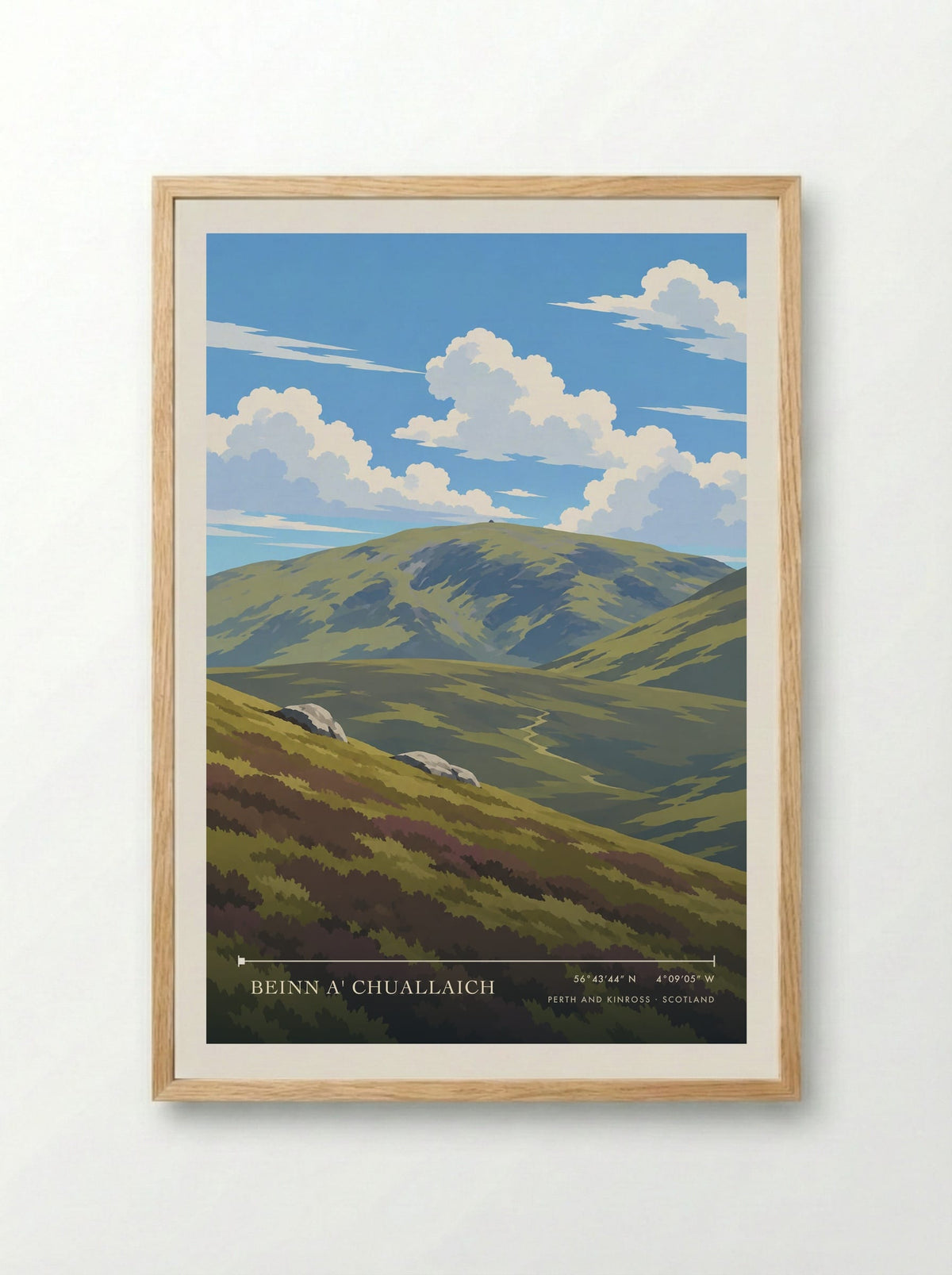 Beinn a' Chuallaich, Perth and Kinross | Travel Poster - Framed Print Wood