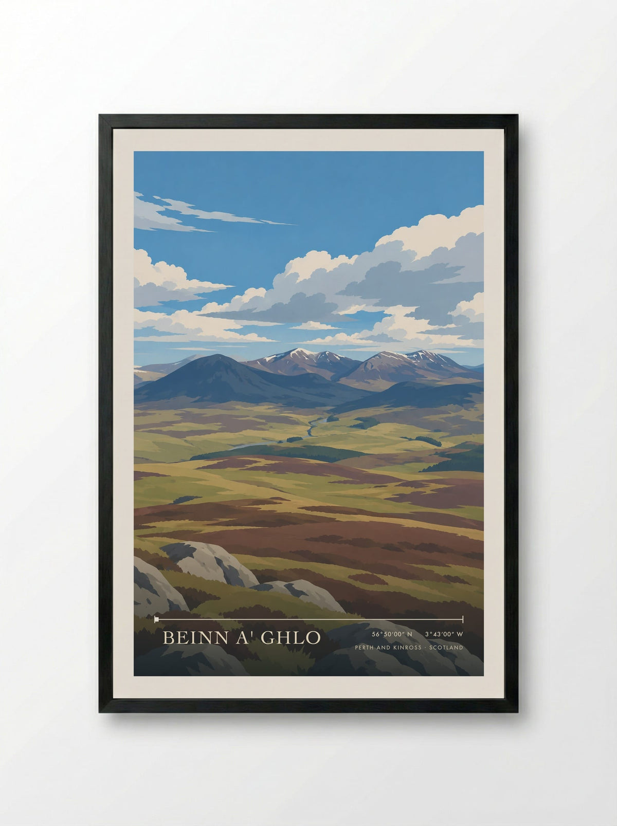 Beinn a' Ghlo, Perth and Kinross | Travel Poster - Framed Print Black
