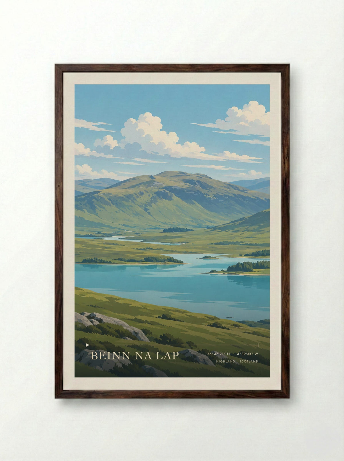 Beinn na Lap, Highland | Travel Poster - Framed Print Dark Wood