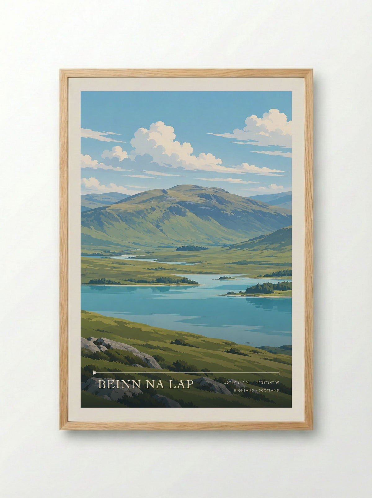 Beinn na Lap, Highland | Travel Poster - Framed Print Wood