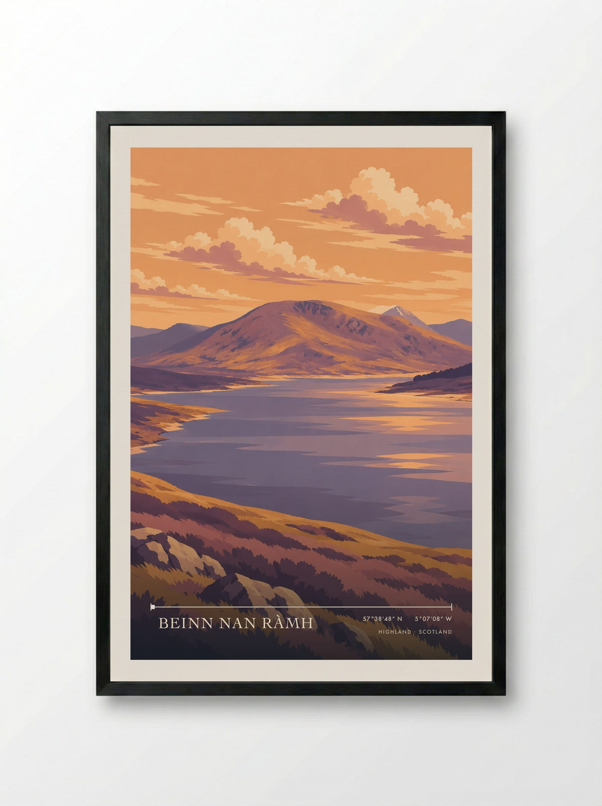 Beinn nan Ràmh, Highland | Travel Poster - Framed Print Black