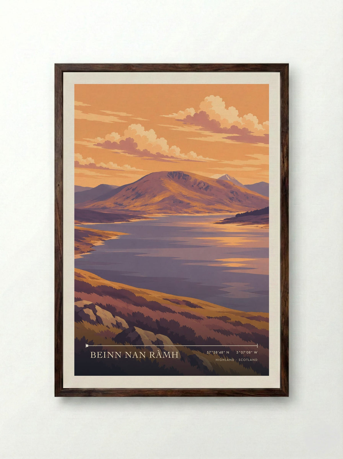 Beinn nan Ràmh, Highland | Travel Poster - Framed Print Dark Wood