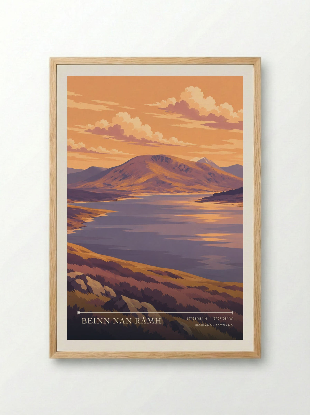 Beinn nan Ràmh, Highland | Travel Poster - Framed Print Wood