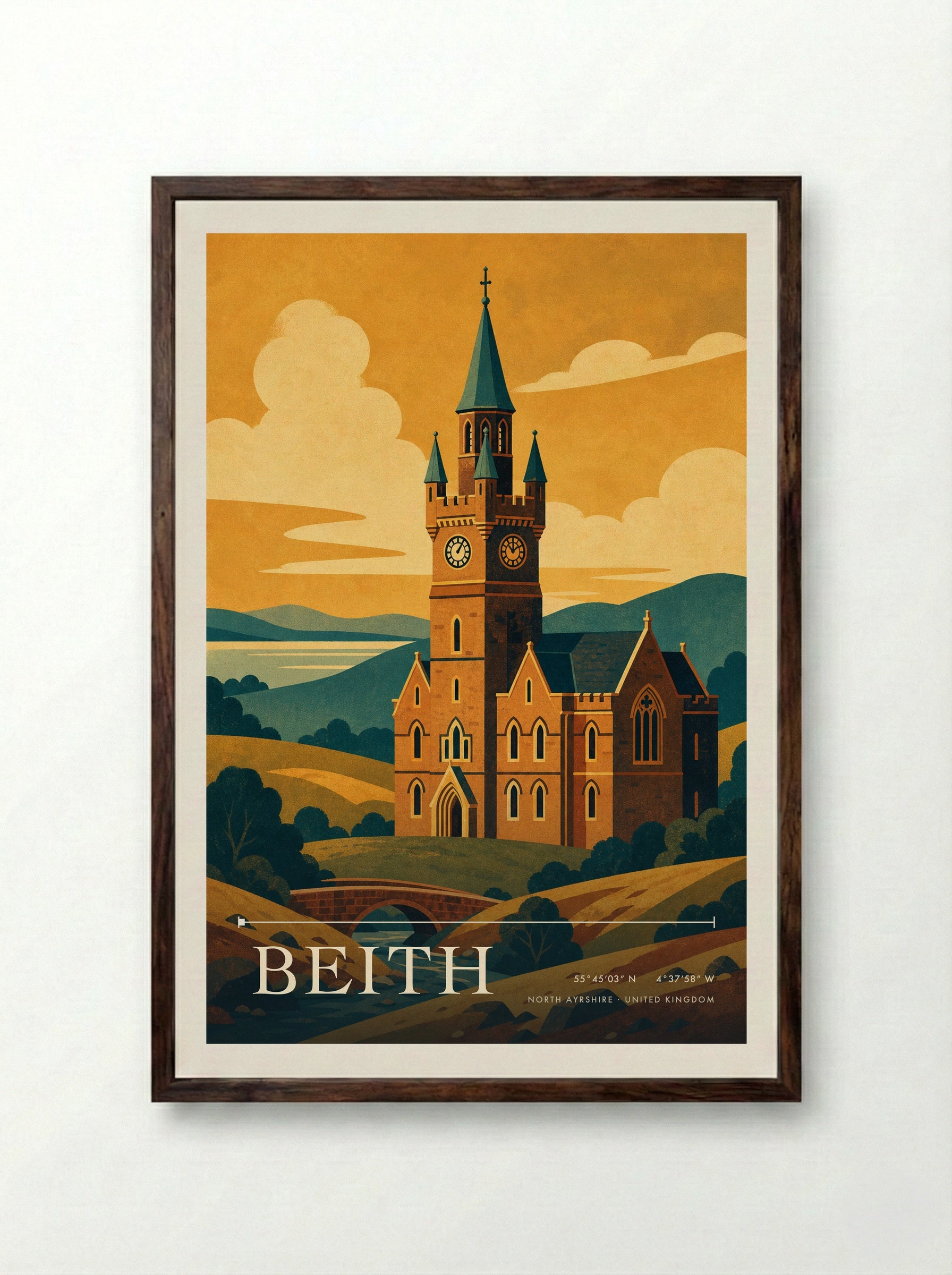 Beith North Ayrshire United Kingdom Travel Poster - Framed Print Dark Wood