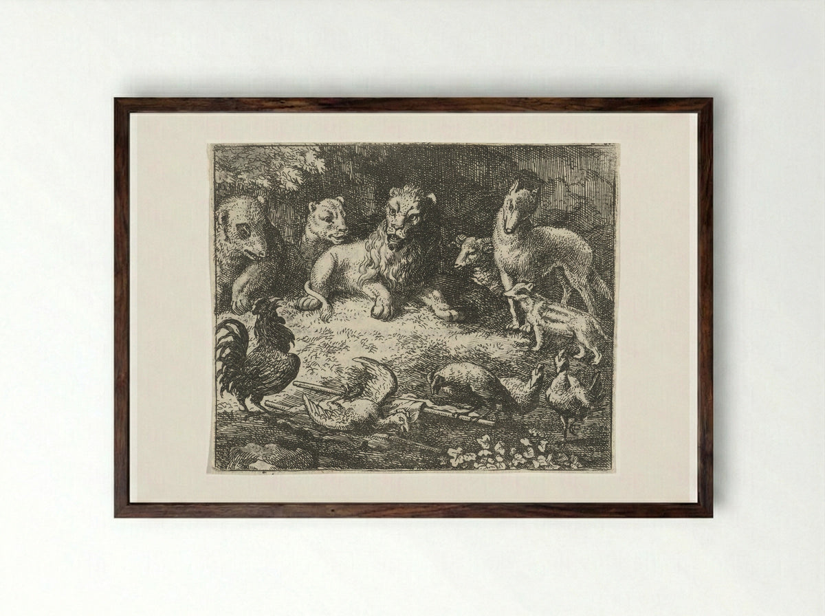 Beklag van de haan - Allaert van Everdingen - Framed Print Dark Wood