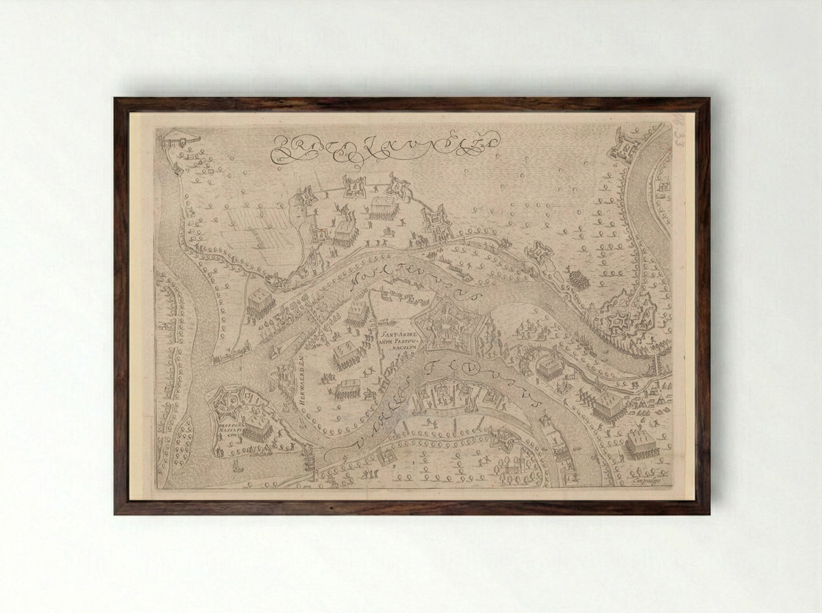 Beleg en inname van Sint-Andries door Maurits - Pieter Bast - Framed Print Dark Wood