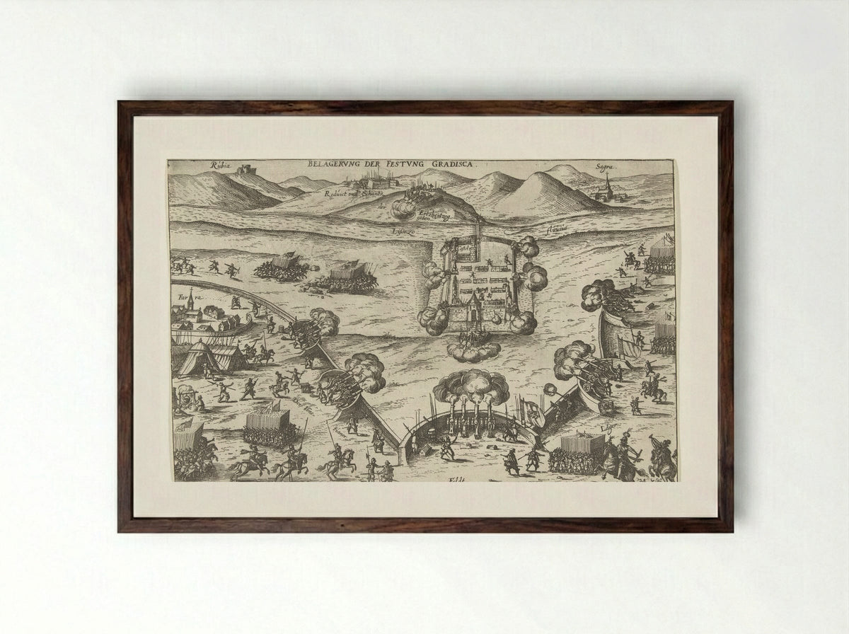 Beleg van de vesting Gradisca - Georg Keller - Framed Print Dark Wood