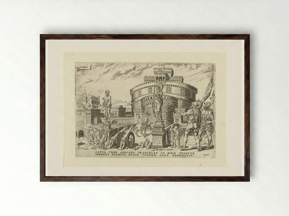 Belegering van de Engelenburcht - Dirck Volckertsz. Coornhert - Framed Print Dark Wood