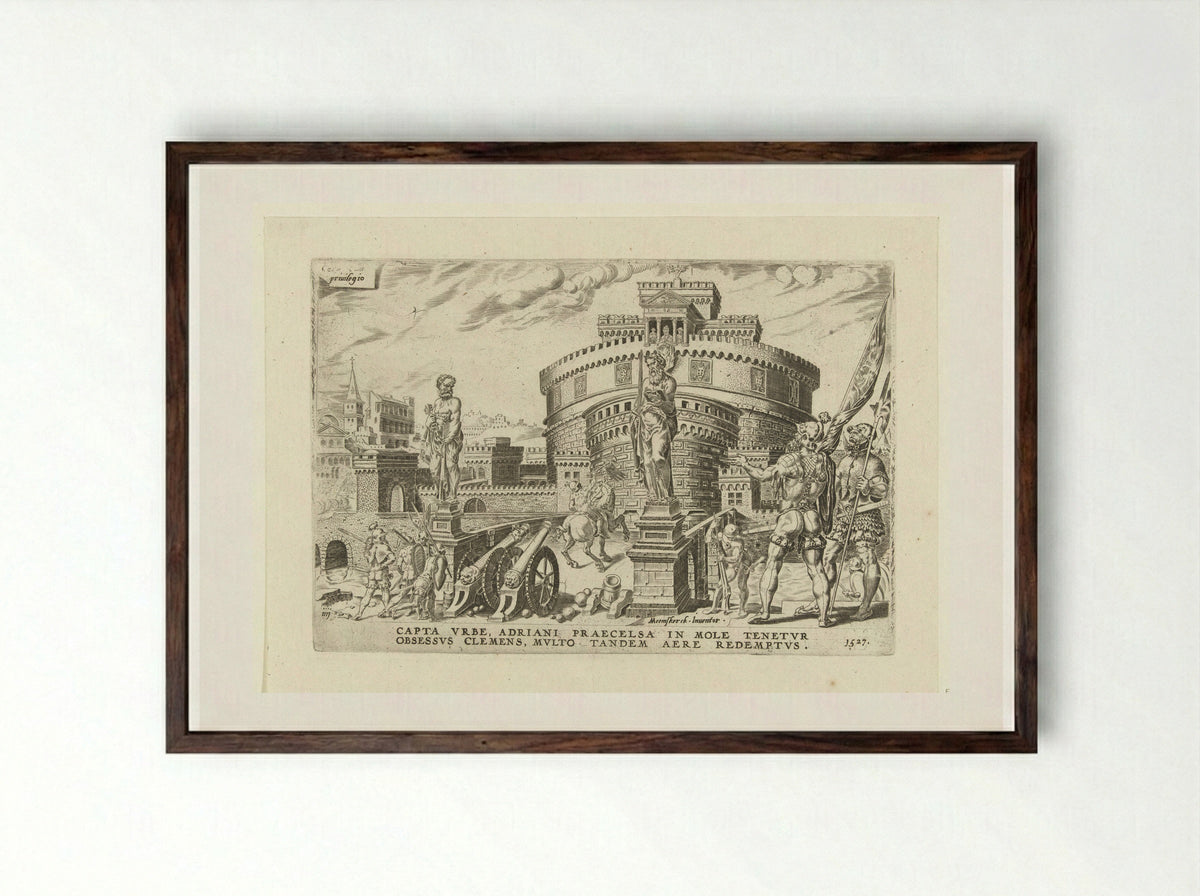 Belegering van de Engelenburcht - Dirck Volckertsz. Coornhert - Framed Print Dark Wood