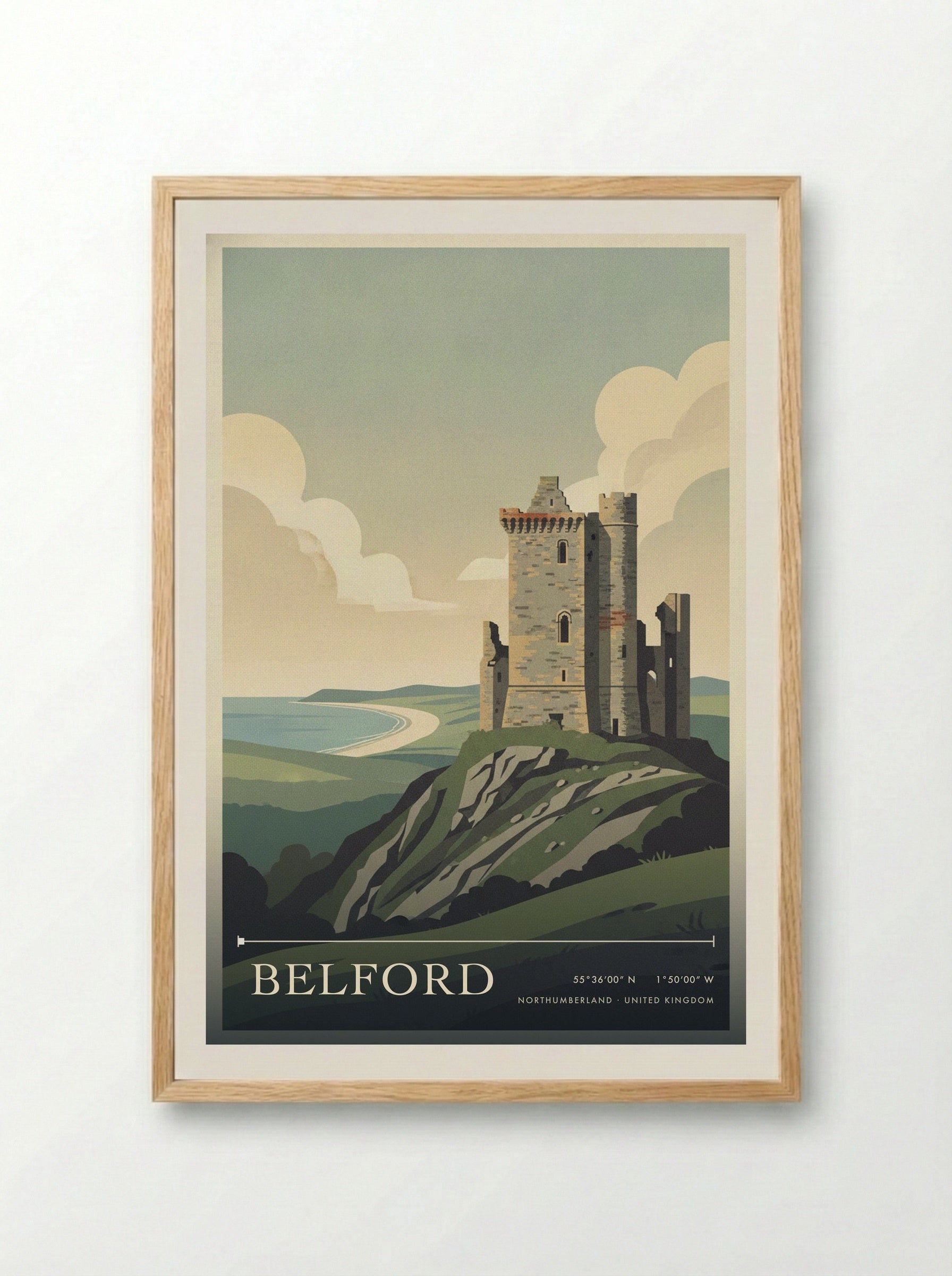 Belford Northumberland United Kingdom Travel Poster - Framed Print Wood
