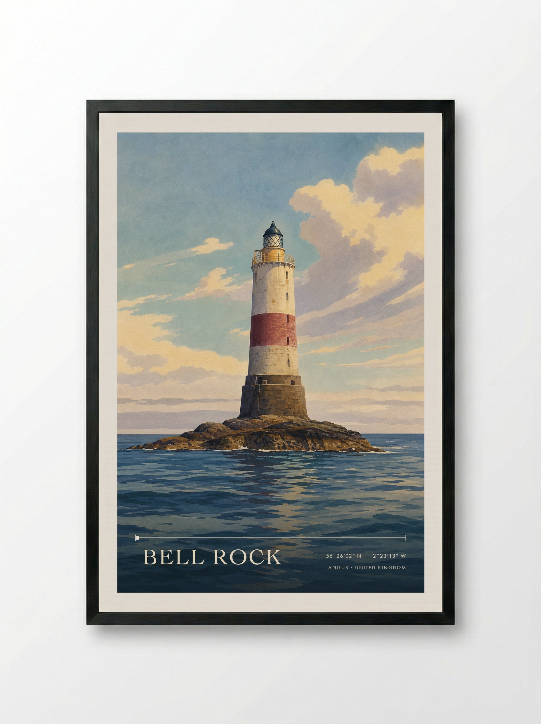 Bell Rock Angus United Kingdom Travel Poster - Framed Print Black