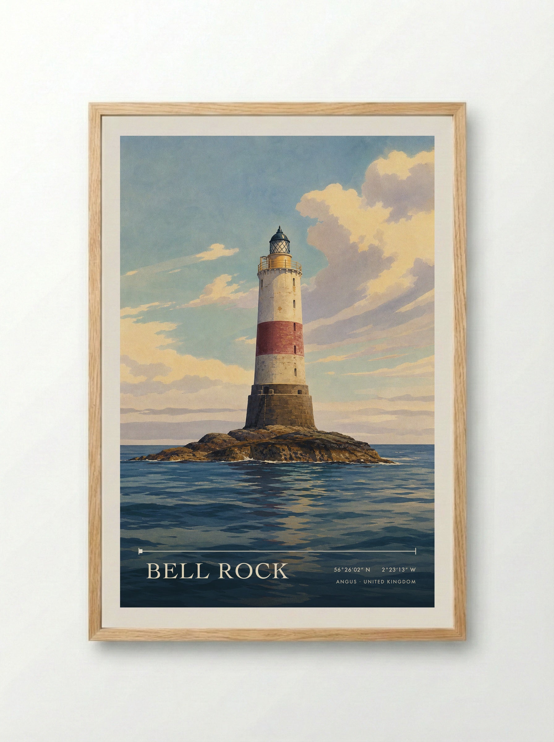 Bell Rock Angus United Kingdom Travel Poster - Framed Print Wood