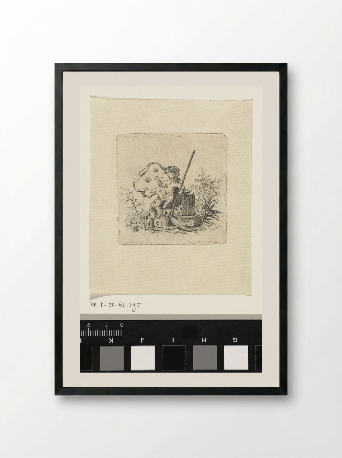 Bellenblazende putto met een zeis - Vincent van der Vinne - Framed Print Black