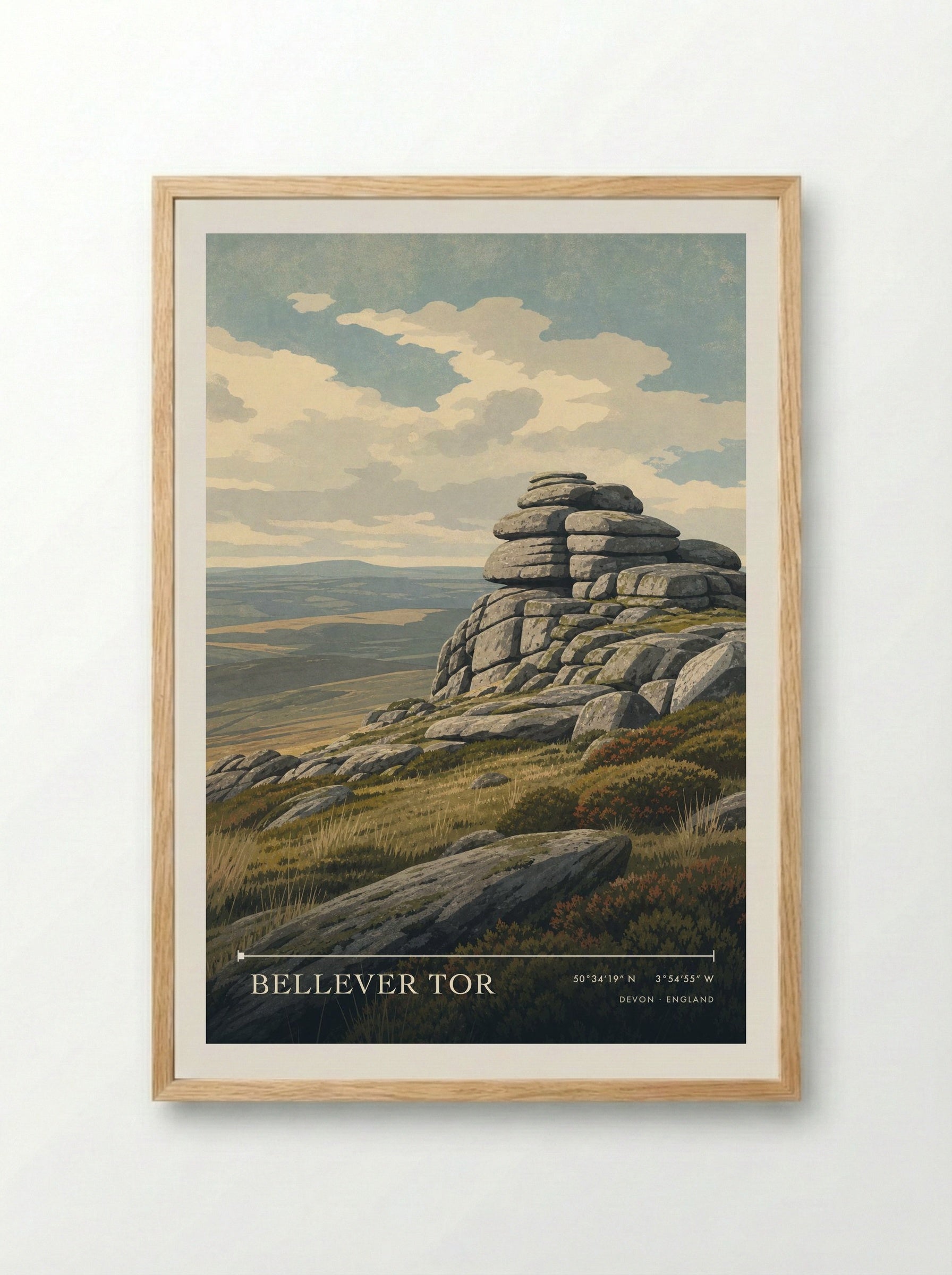 Bellever Tor Devon England Travel Poster - Framed Print Wood