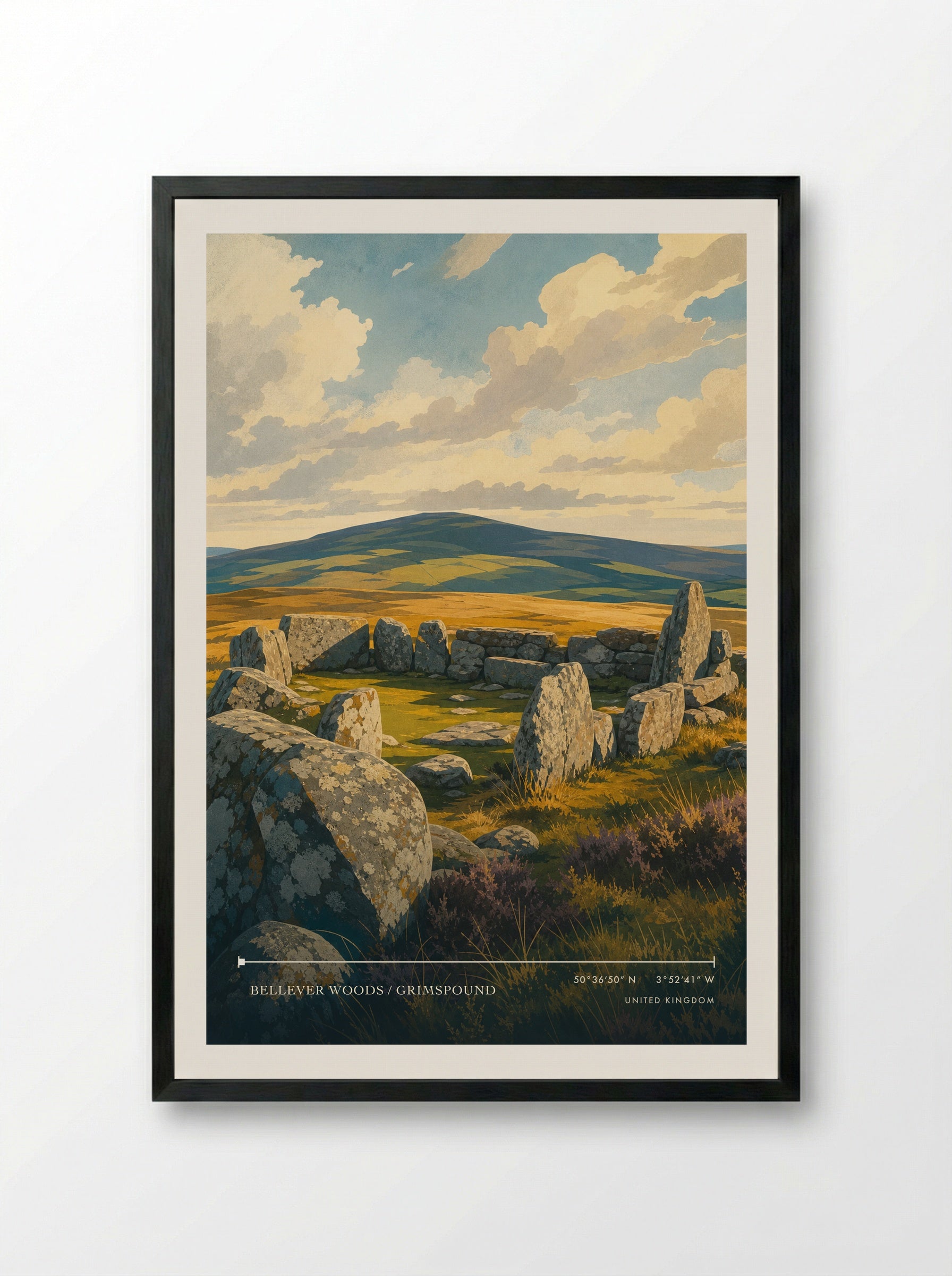Bellever Woods / Grimspound United Kingdom Travel Poster - Framed Print Black
