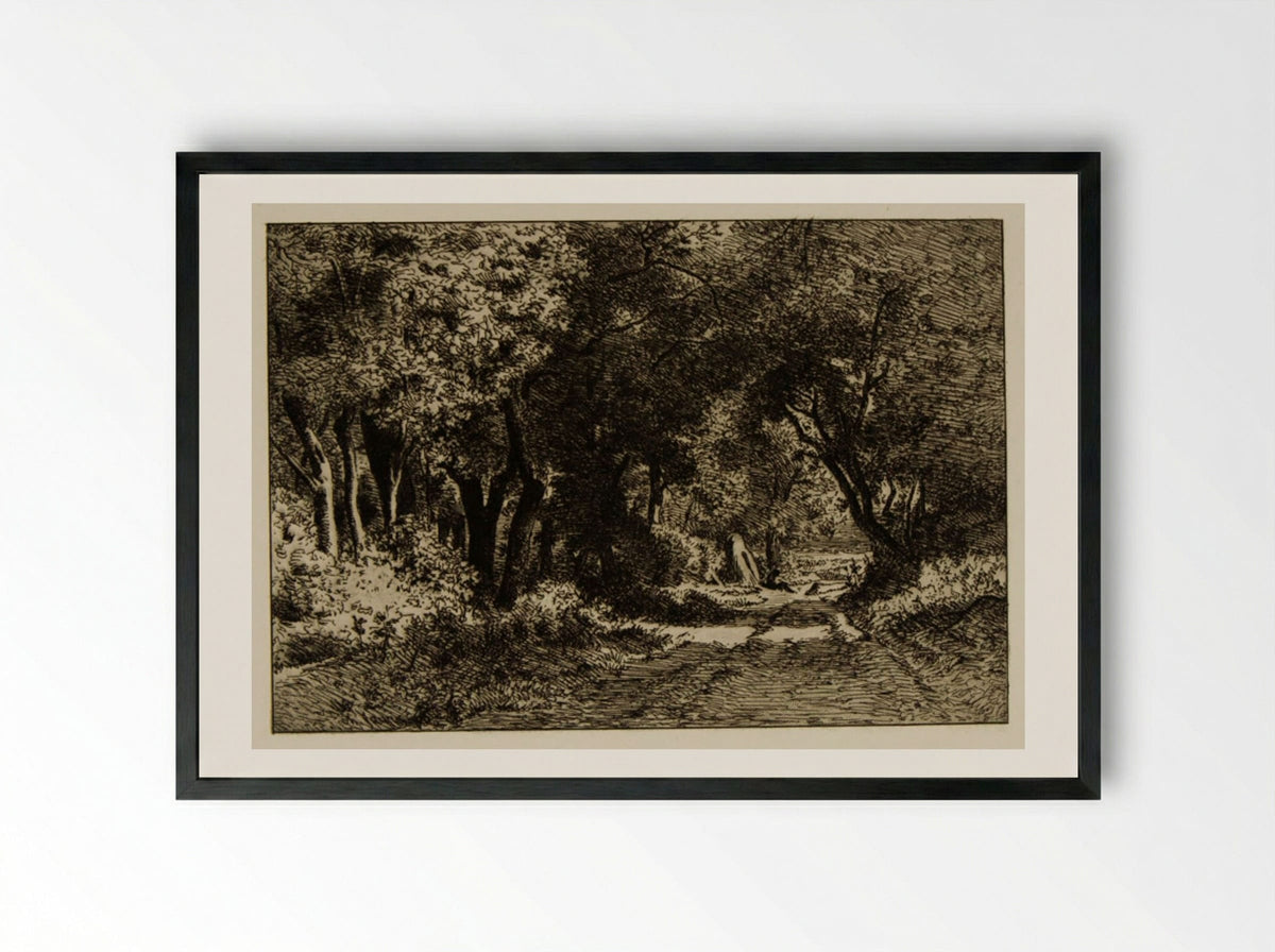 Below the Wood - Charles-Émile Jacque - Framed Print Black