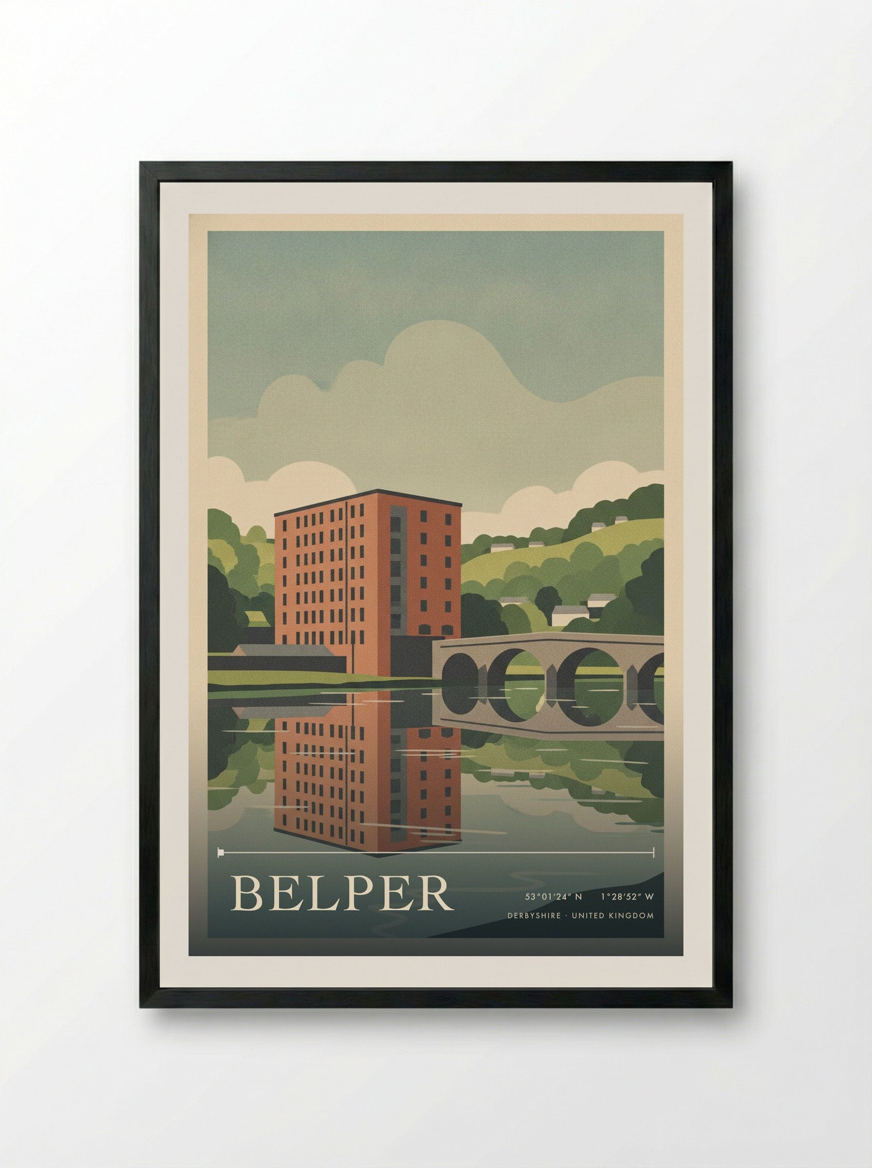 Belper Derbyshire United Kingdom Travel Poster - Framed Print Black