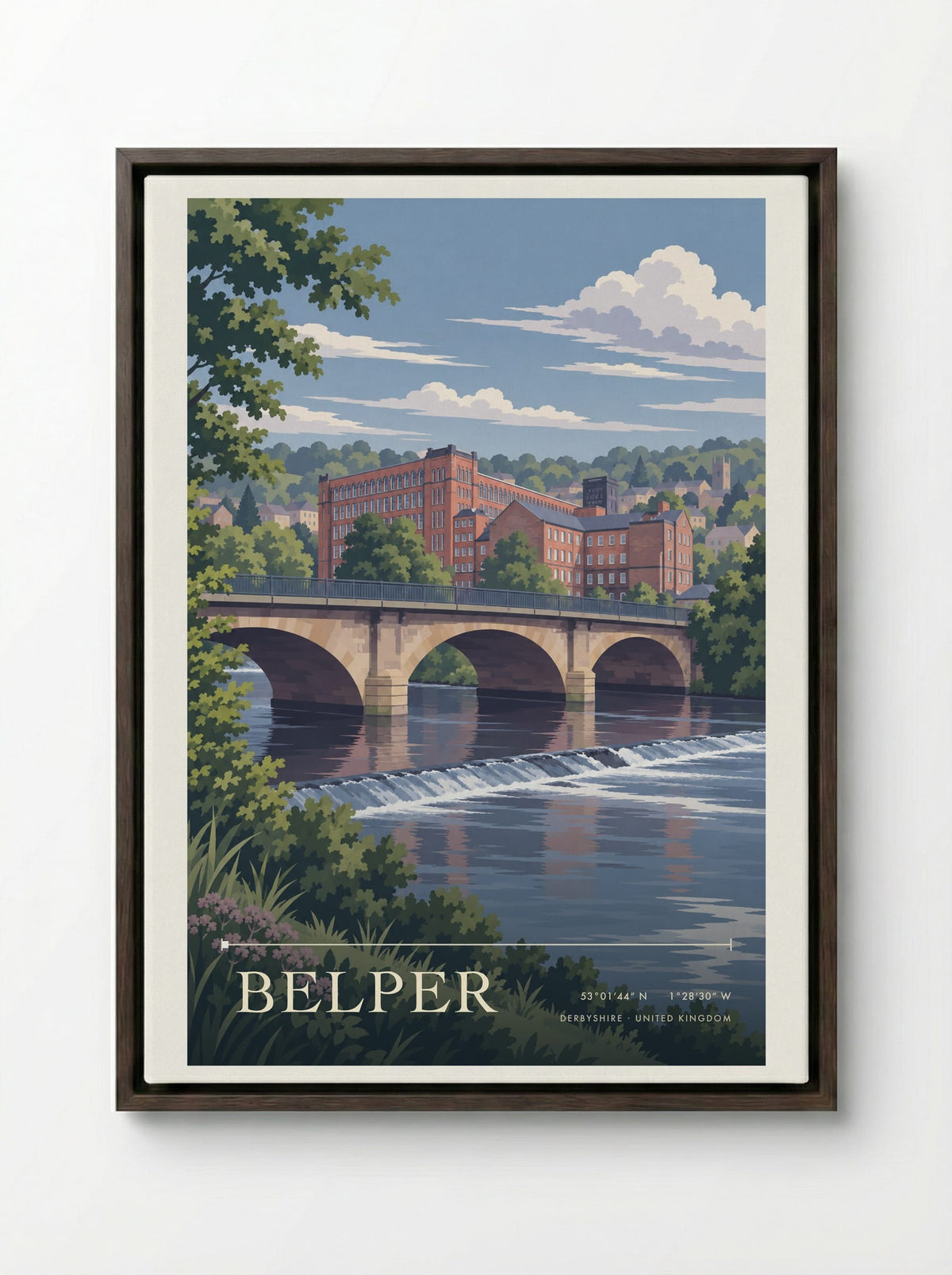 Belper, Derbyshire | Travel Poster - Framed Canvas Dark Wood