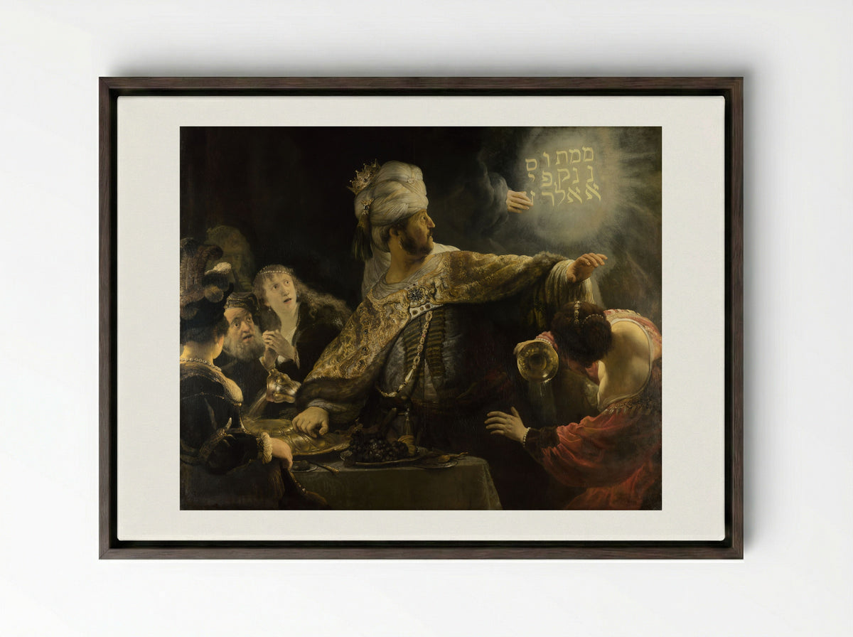 Belshazzar's Feast - Rembrandt van Rijn - Framed Canvas Dark Wood