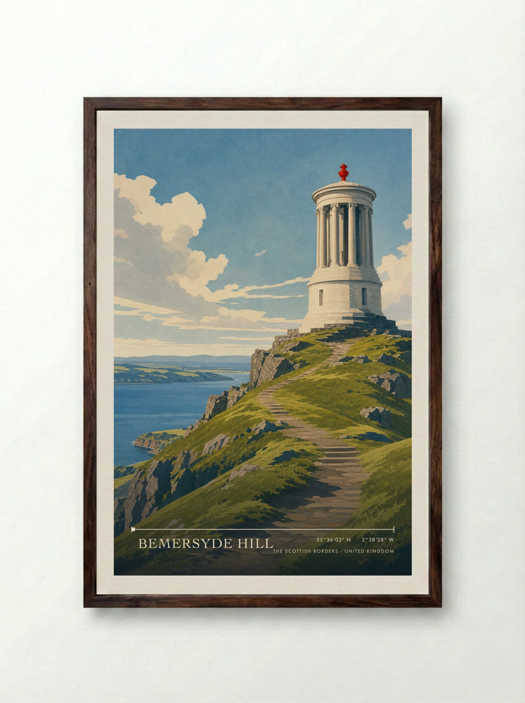 Bemersyde Hill The Scottish Borders United Kingdom Travel Poster - Framed Print Dark Wood