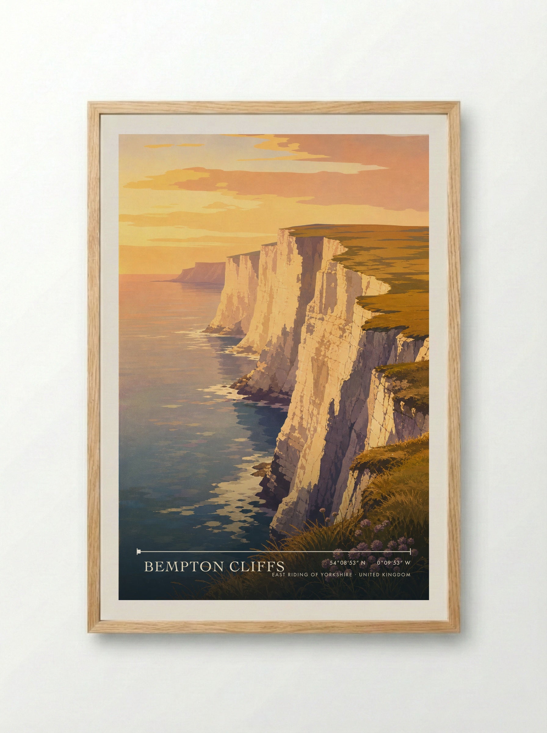 Bempton Cliffs East Riding of Yorkshire United Kingdom Travel Poster - Framed Print Wood