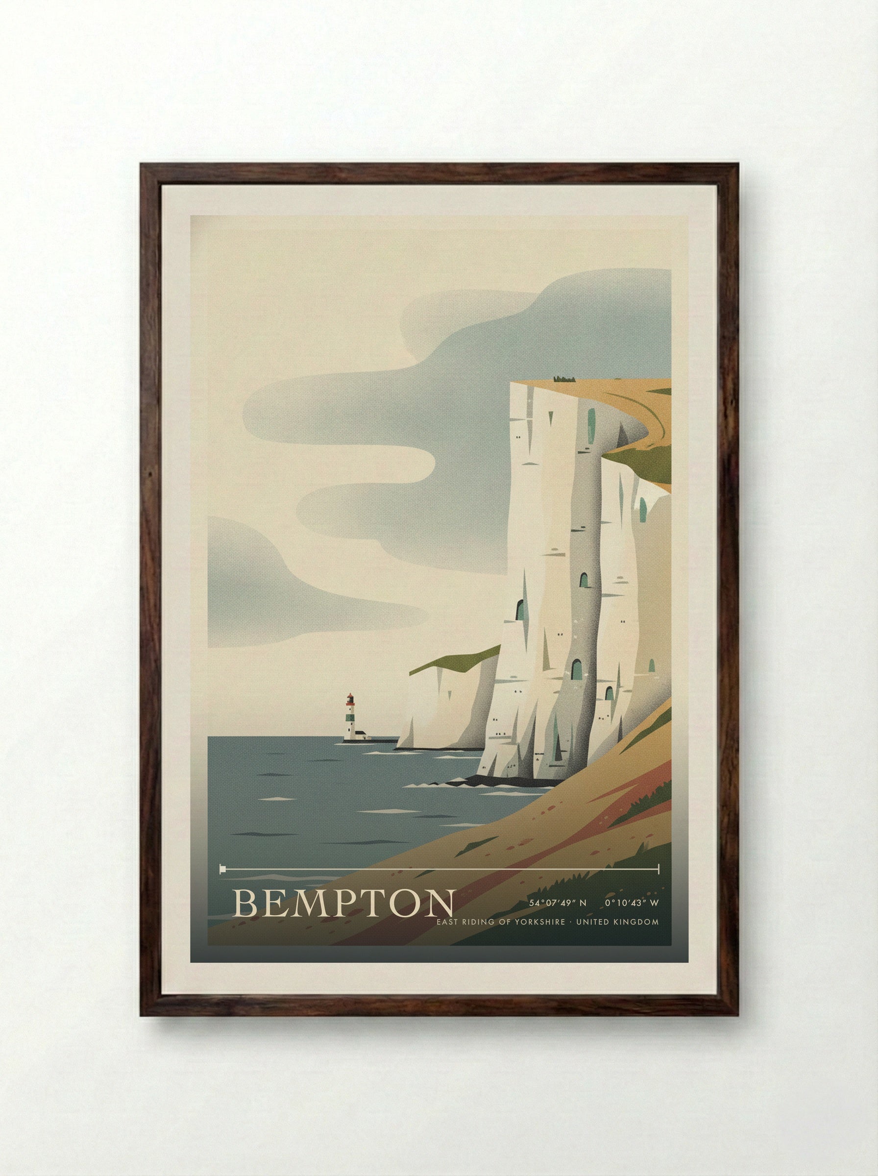Bempton East Riding of Yorkshire United Kingdom Travel Poster - Framed Print Dark Wood