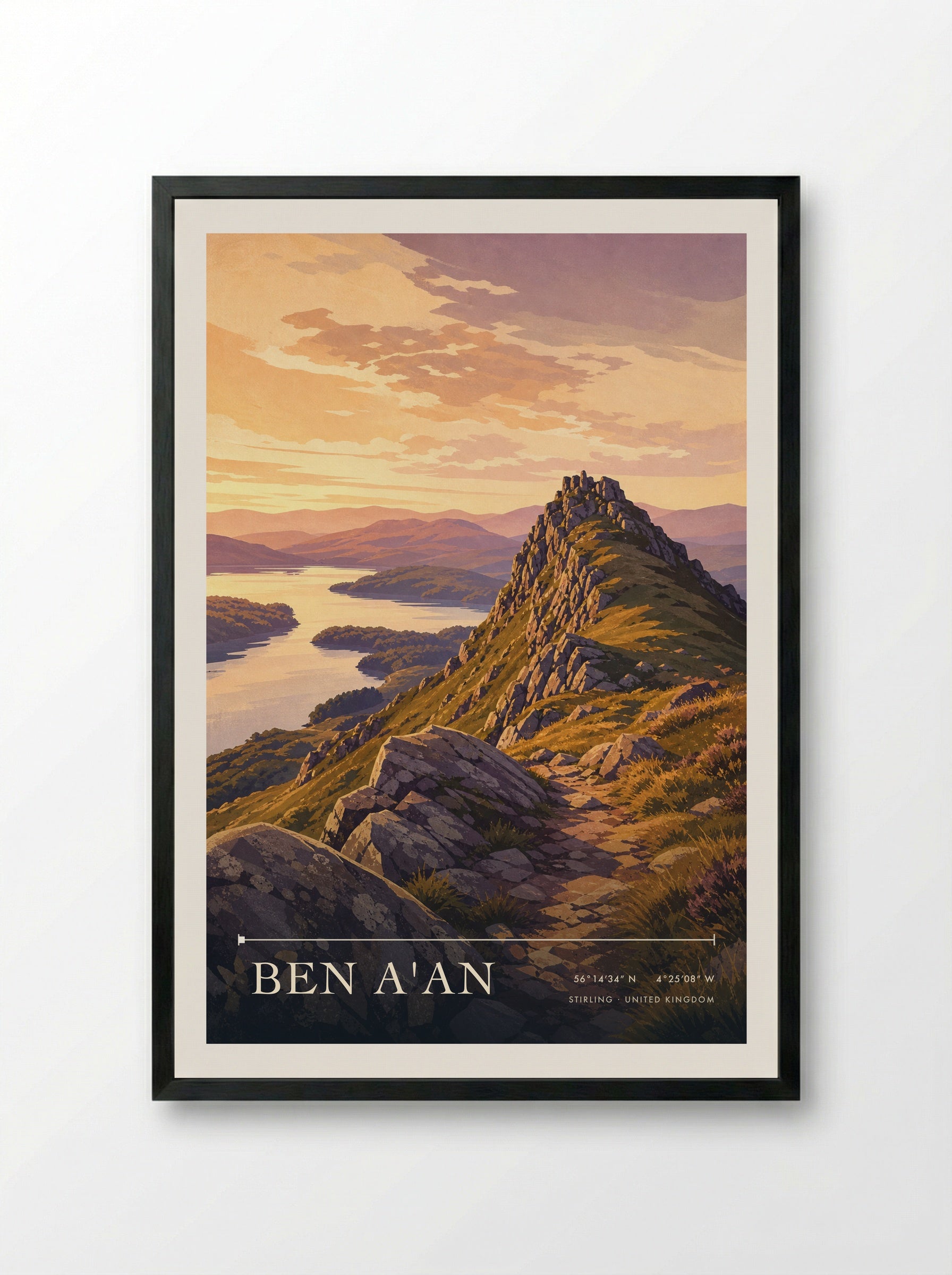 Ben A'an Stirling United Kingdom Travel Poster - Framed Print Black