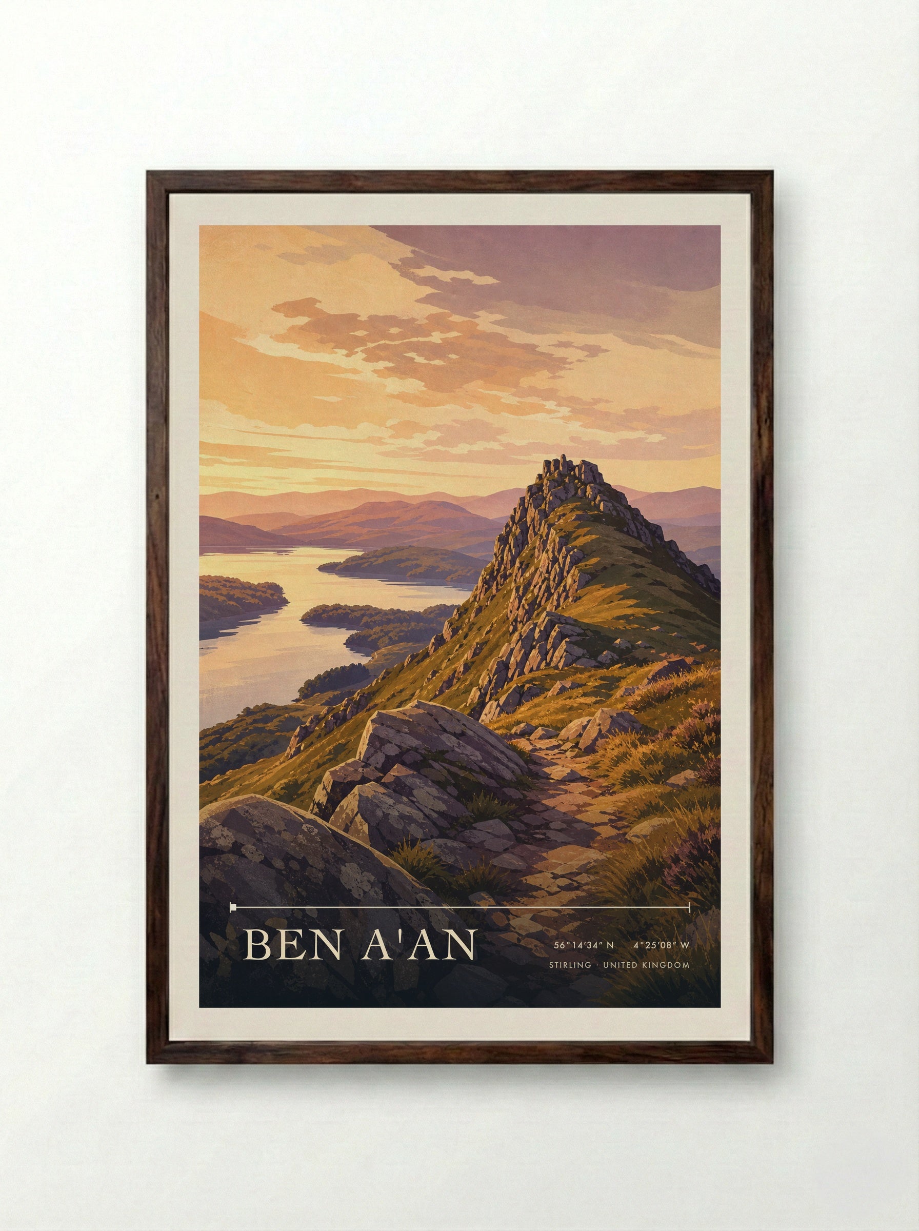Ben A'an Stirling United Kingdom Travel Poster - Framed Print Dark Wood