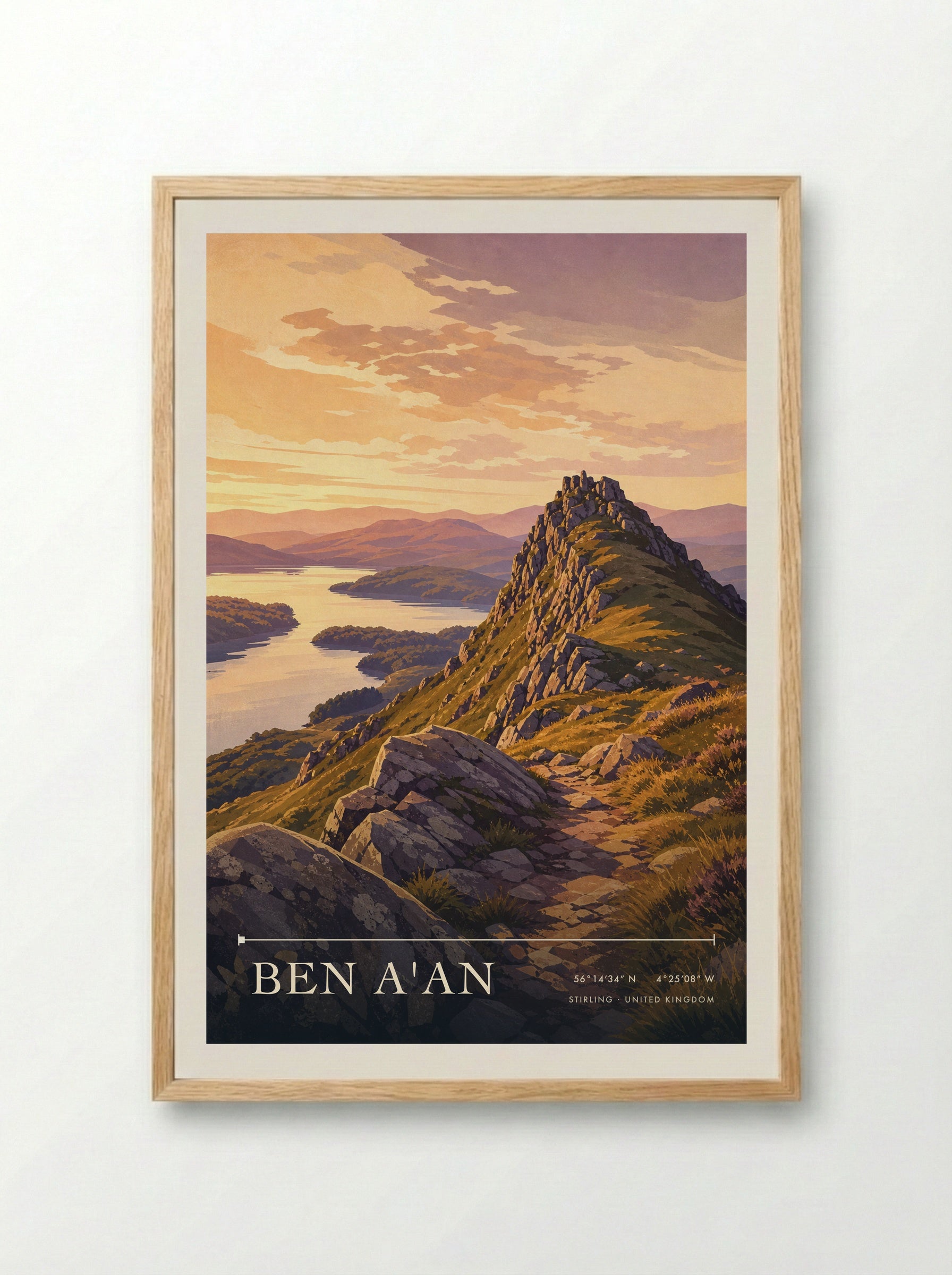 Ben A'an Stirling United Kingdom Travel Poster - Framed Print Wood