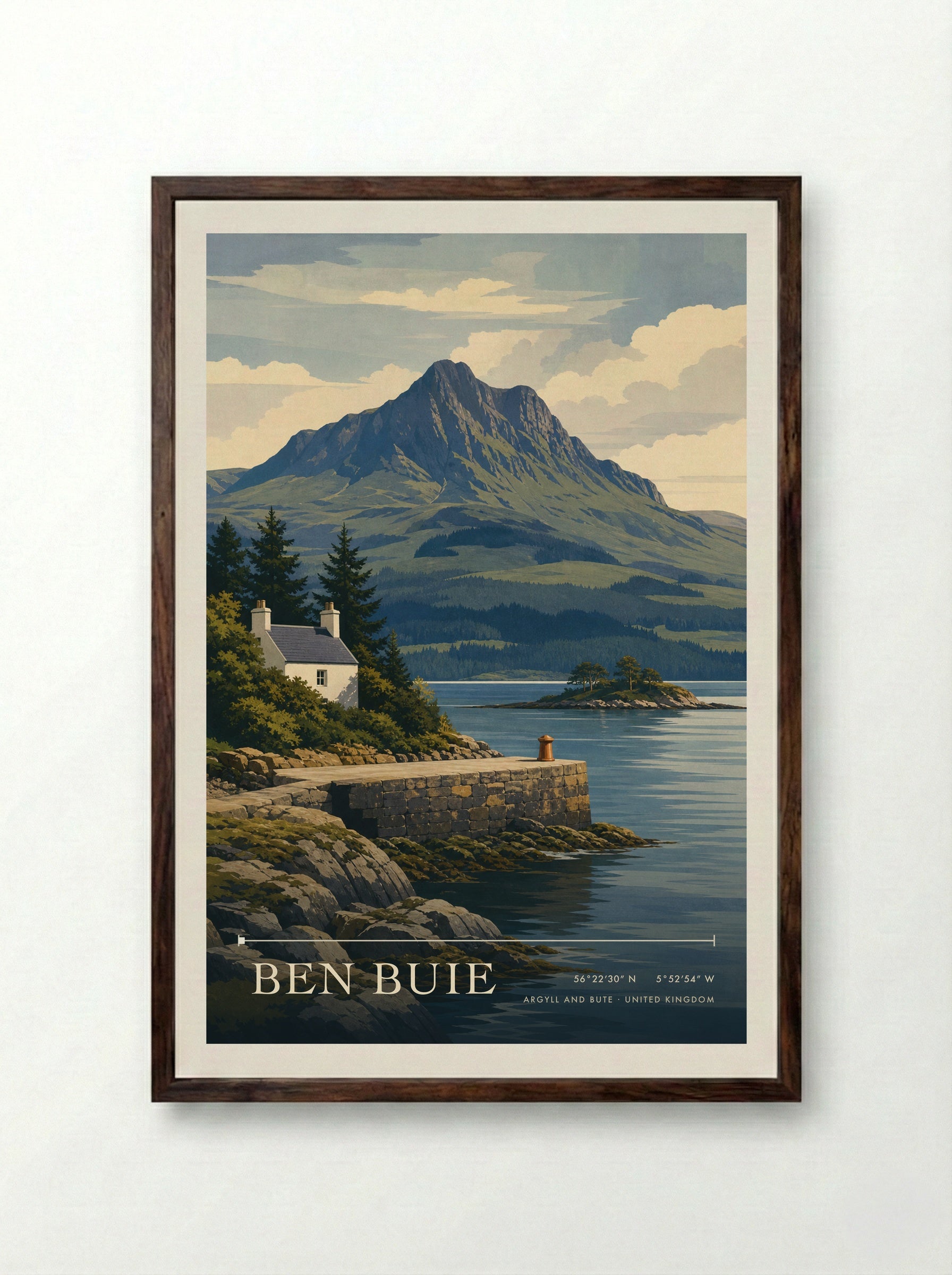 Ben Buie Argyll and Bute United Kingdom Travel Poster - Framed Print Dark Wood