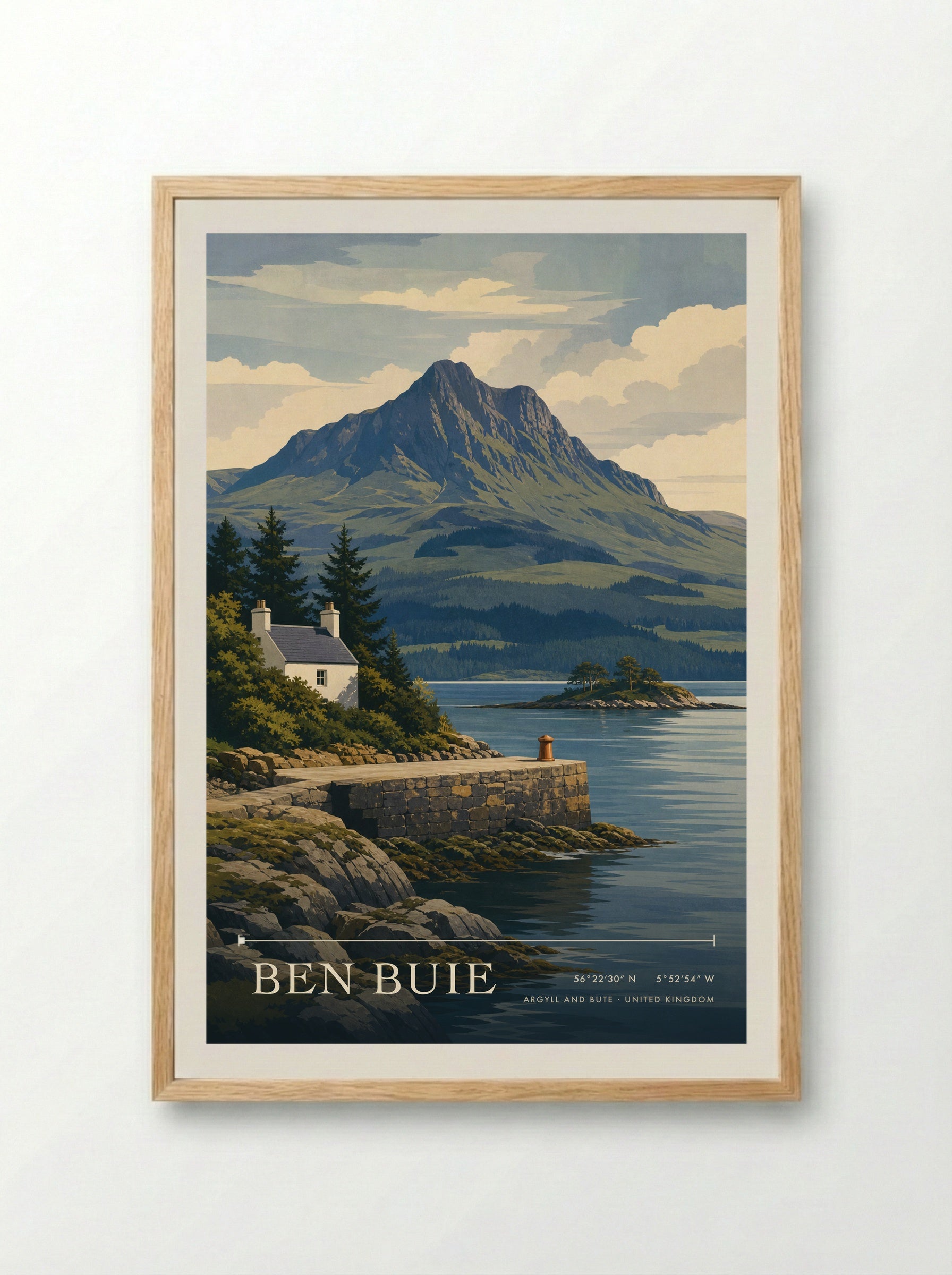 Ben Buie Argyll and Bute United Kingdom Travel Poster - Framed Print Wood
