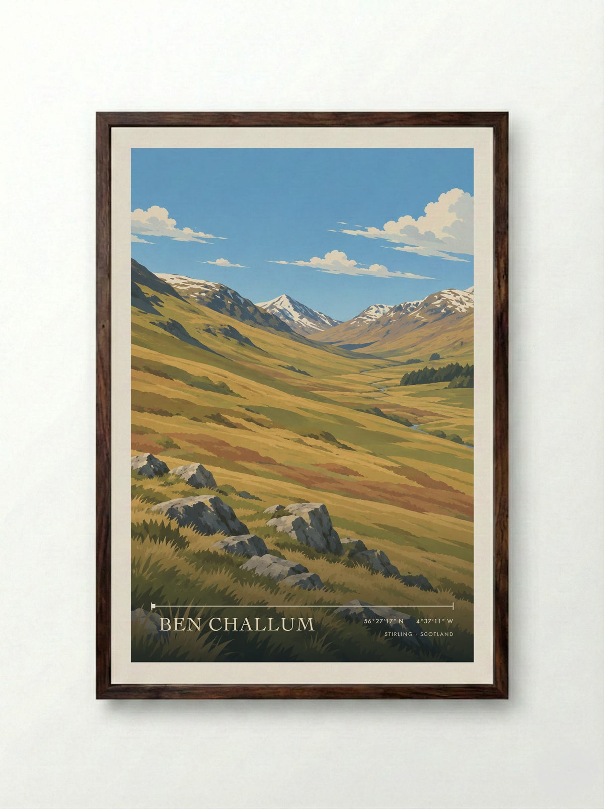 Ben Challum, Stirling | Travel Poster - Framed Print Dark Wood