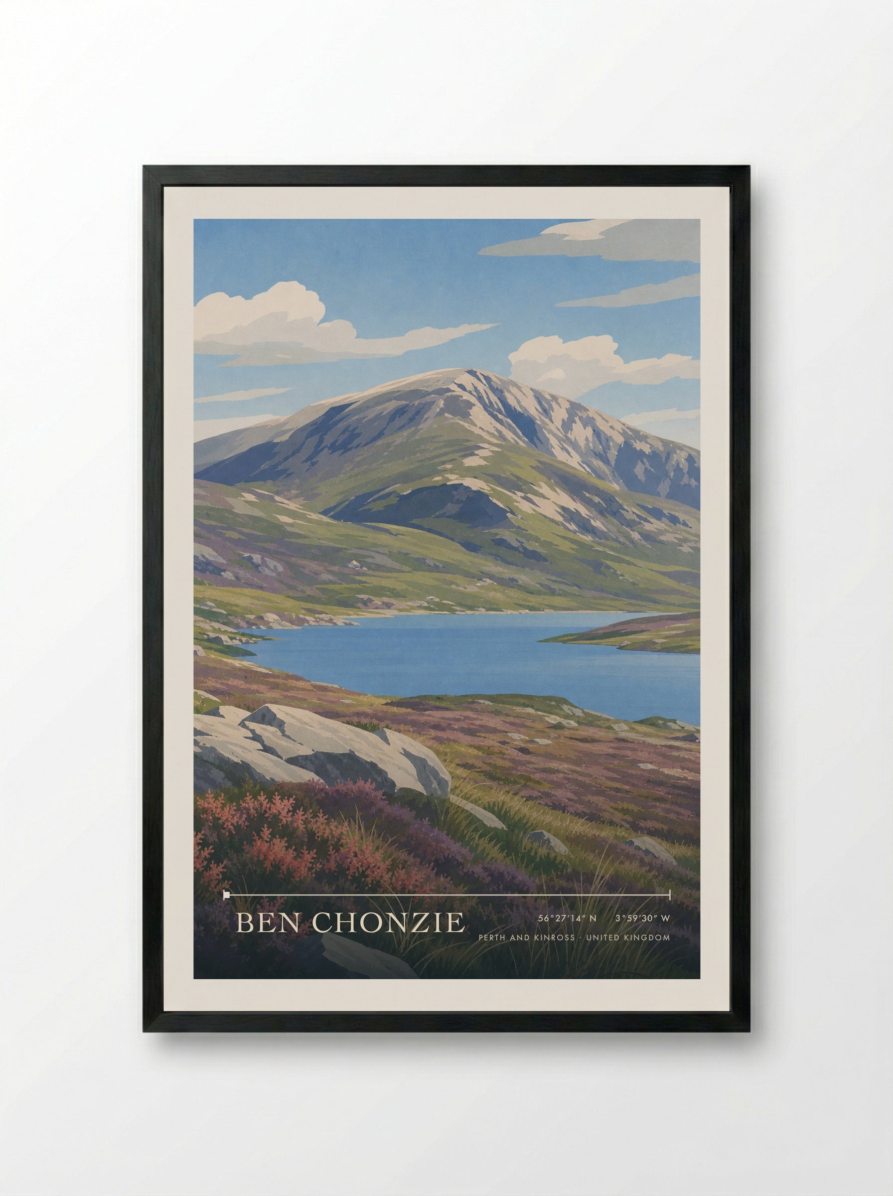 Ben Chonzie Perth and Kinross United Kingdom Travel Poster - Framed Print Black