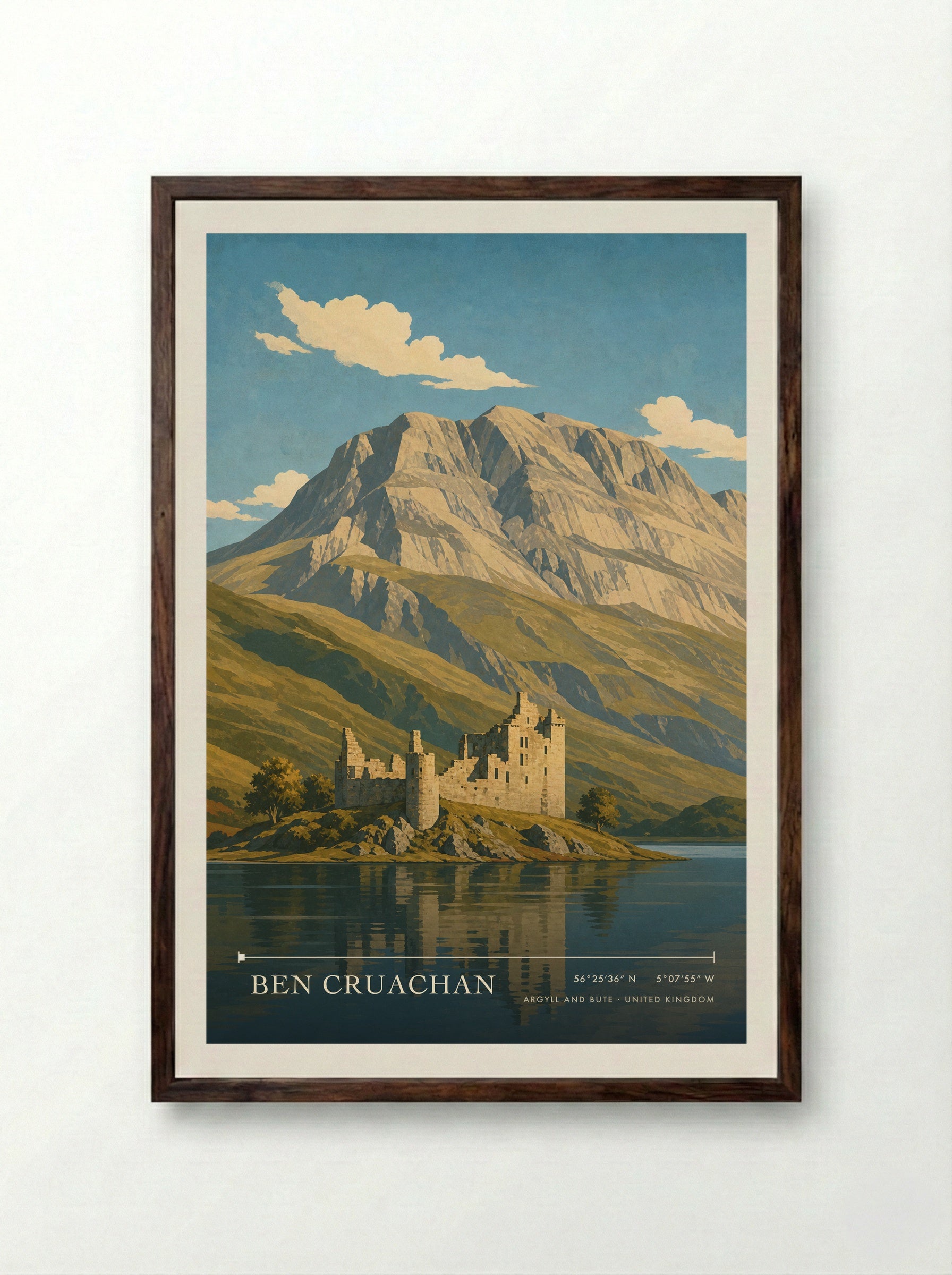 Ben Cruachan Argyll and Bute United Kingdom Travel Poster - Framed Print Dark Wood