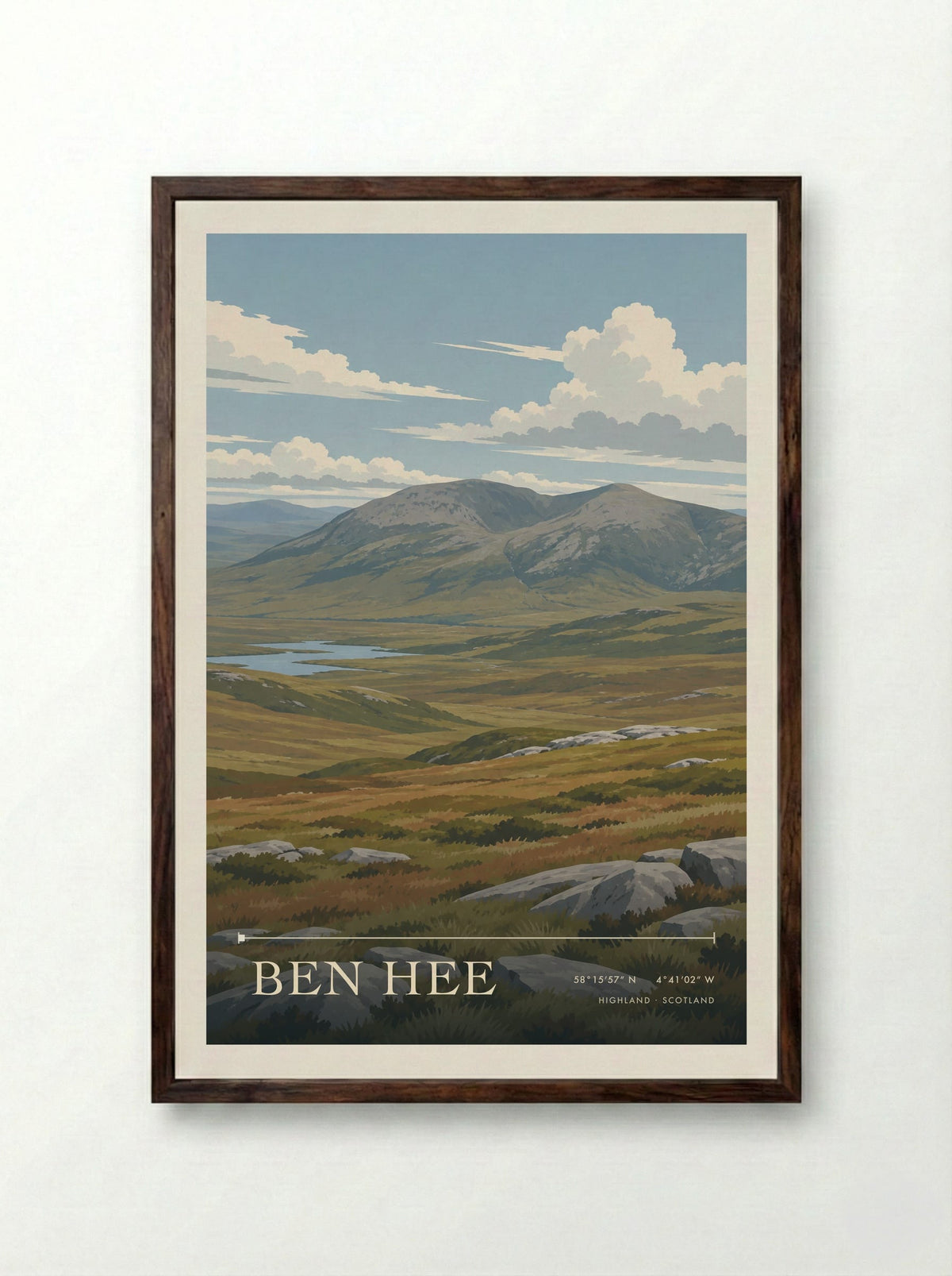 Ben Hee, Highland | Travel Poster - Framed Print Dark Wood
