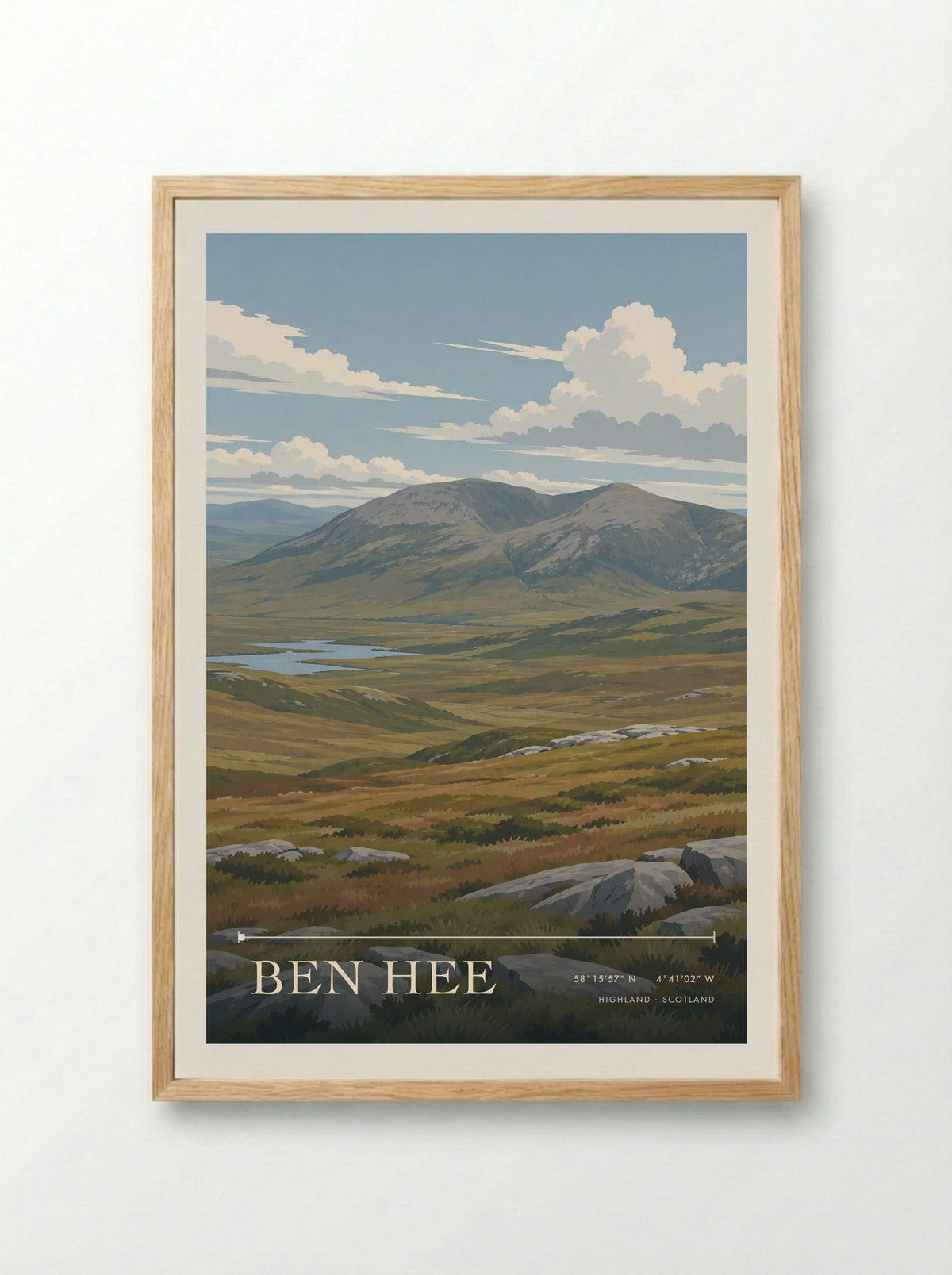 Ben Hee, Highland | Travel Poster - Framed Print Wood