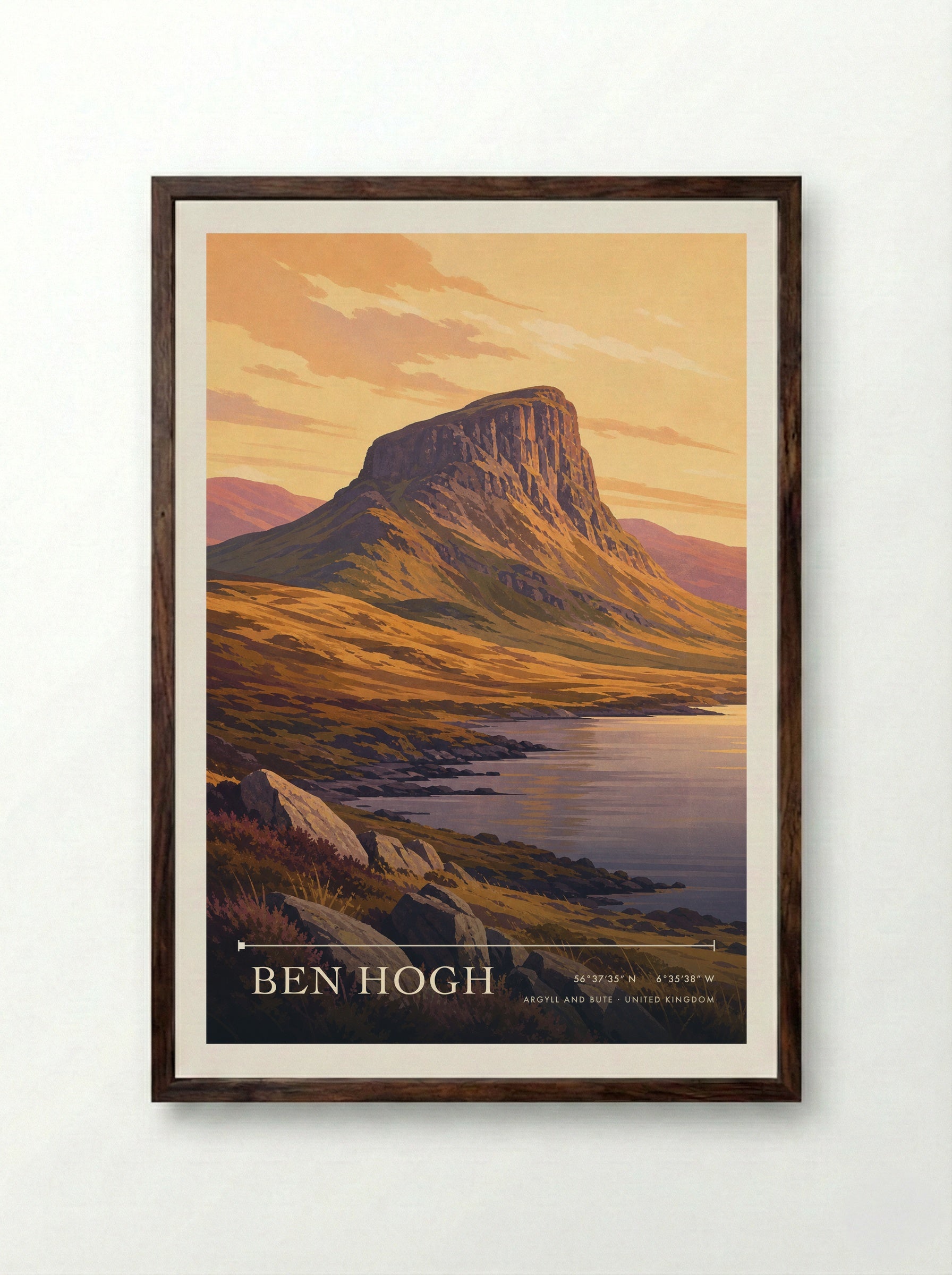 Ben Hogh Argyll and Bute United Kingdom Travel Poster - Framed Print Dark Wood