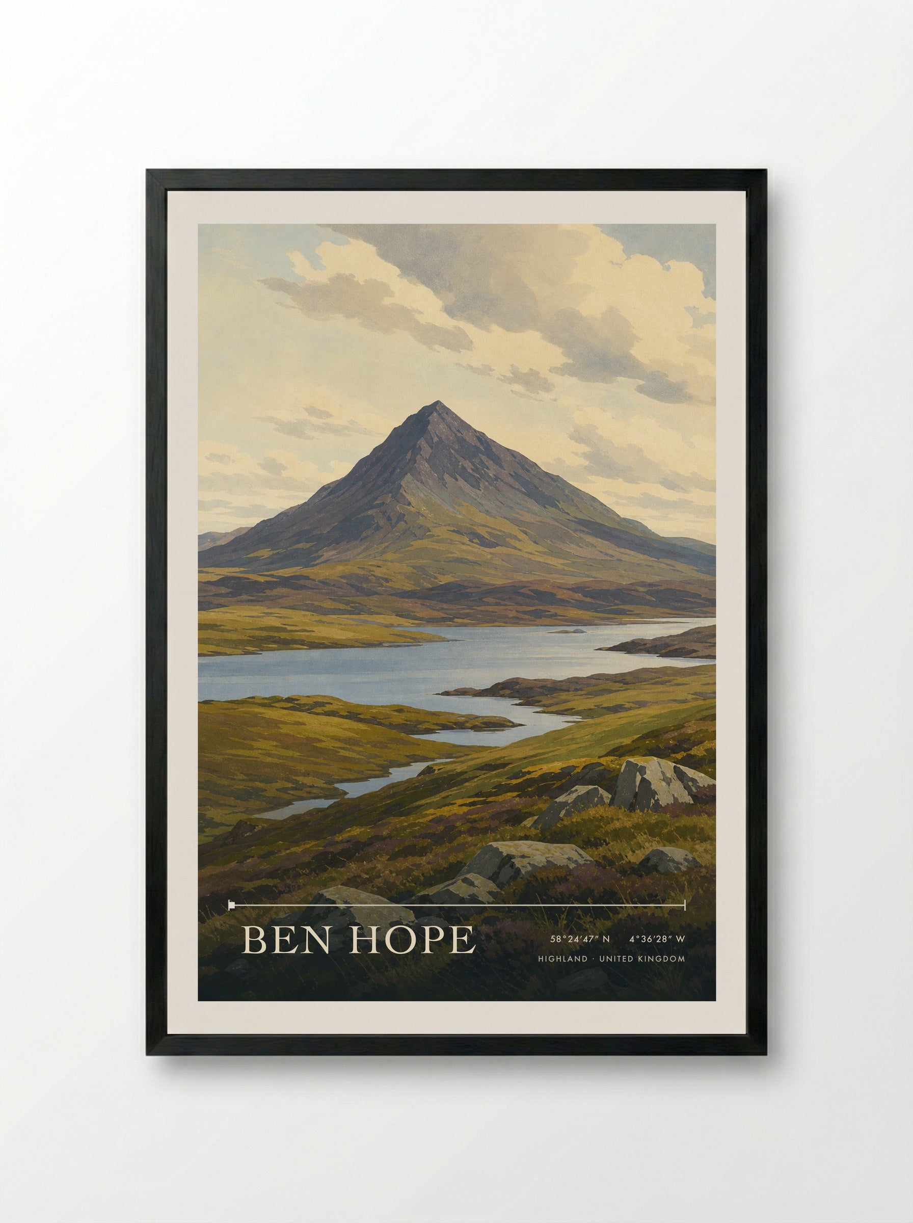 Ben Hope Highland United Kingdom Travel Poster - Framed Print Black