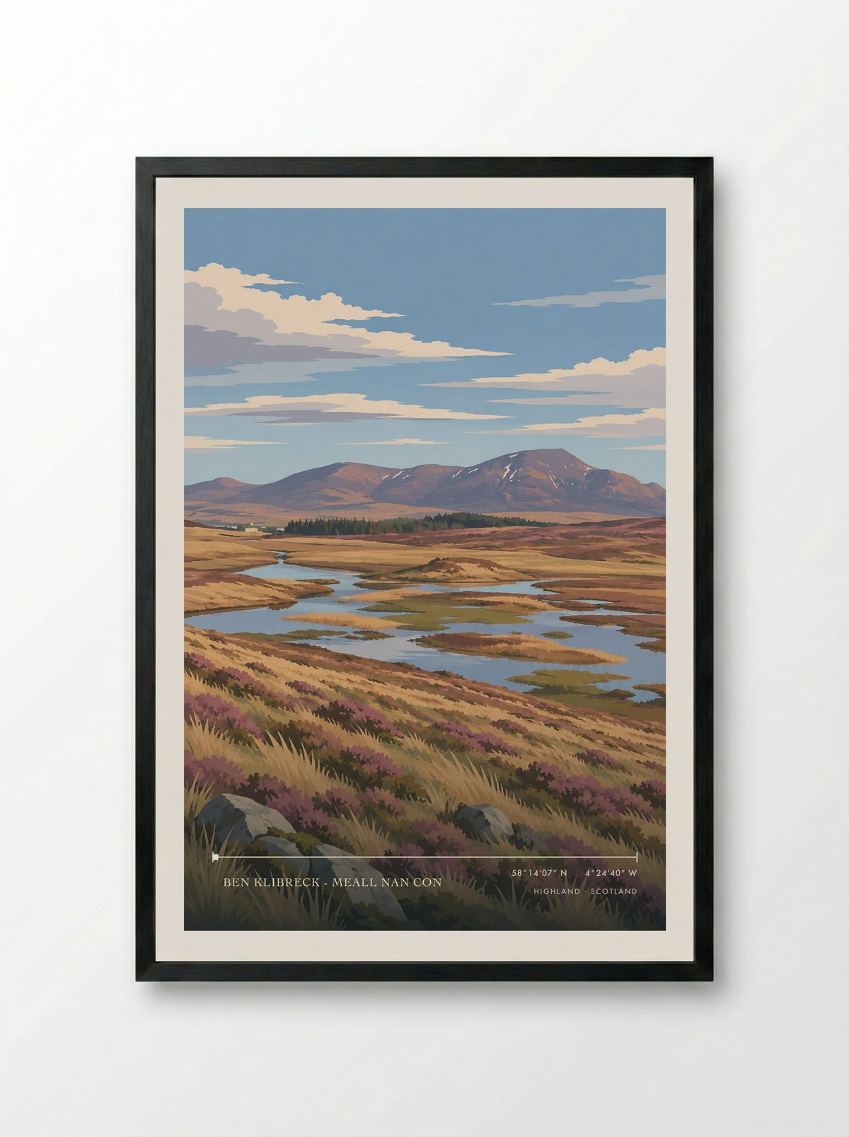 Ben Klibreck - Meall nan Con, Highland | Travel Poster - Framed Print Black