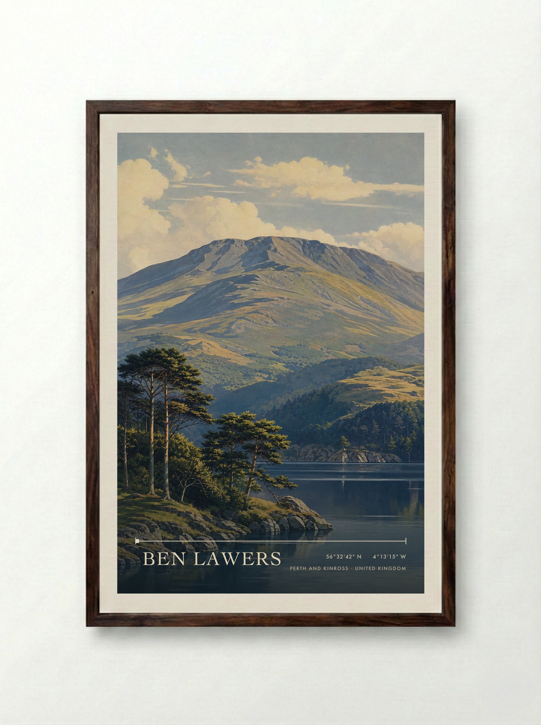 Ben Lawers Perth and Kinross United Kingdom Travel Poster - Framed Print Dark Wood