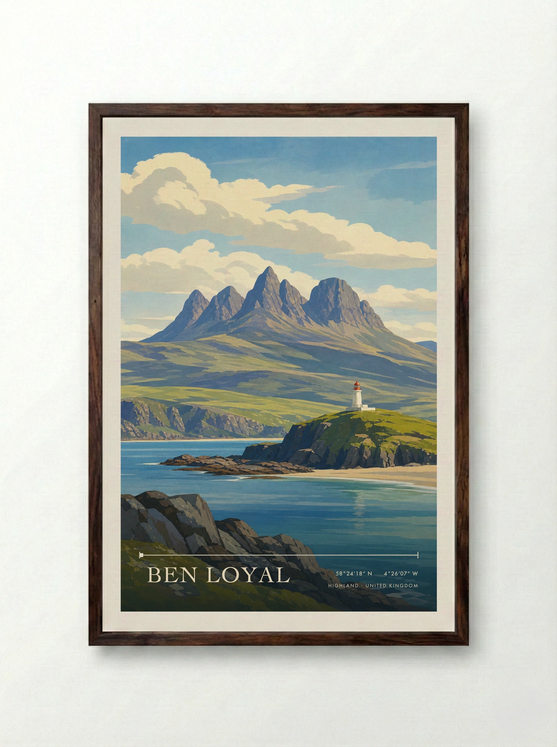 Ben Loyal Highland United Kingdom Travel Poster - Framed Print Dark Wood