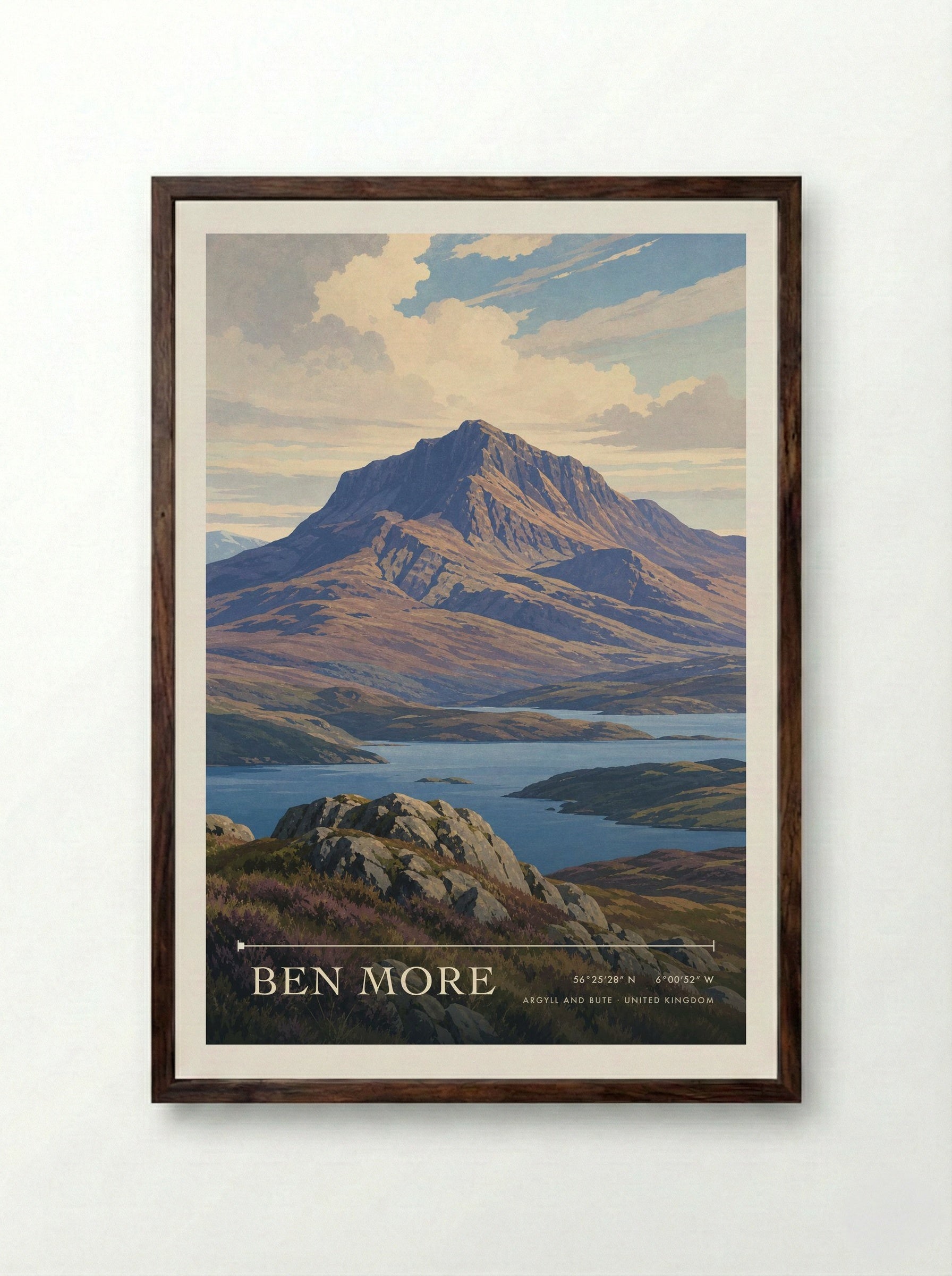 Ben More Argyll and Bute United Kingdom Travel Poster - Framed Print Dark Wood